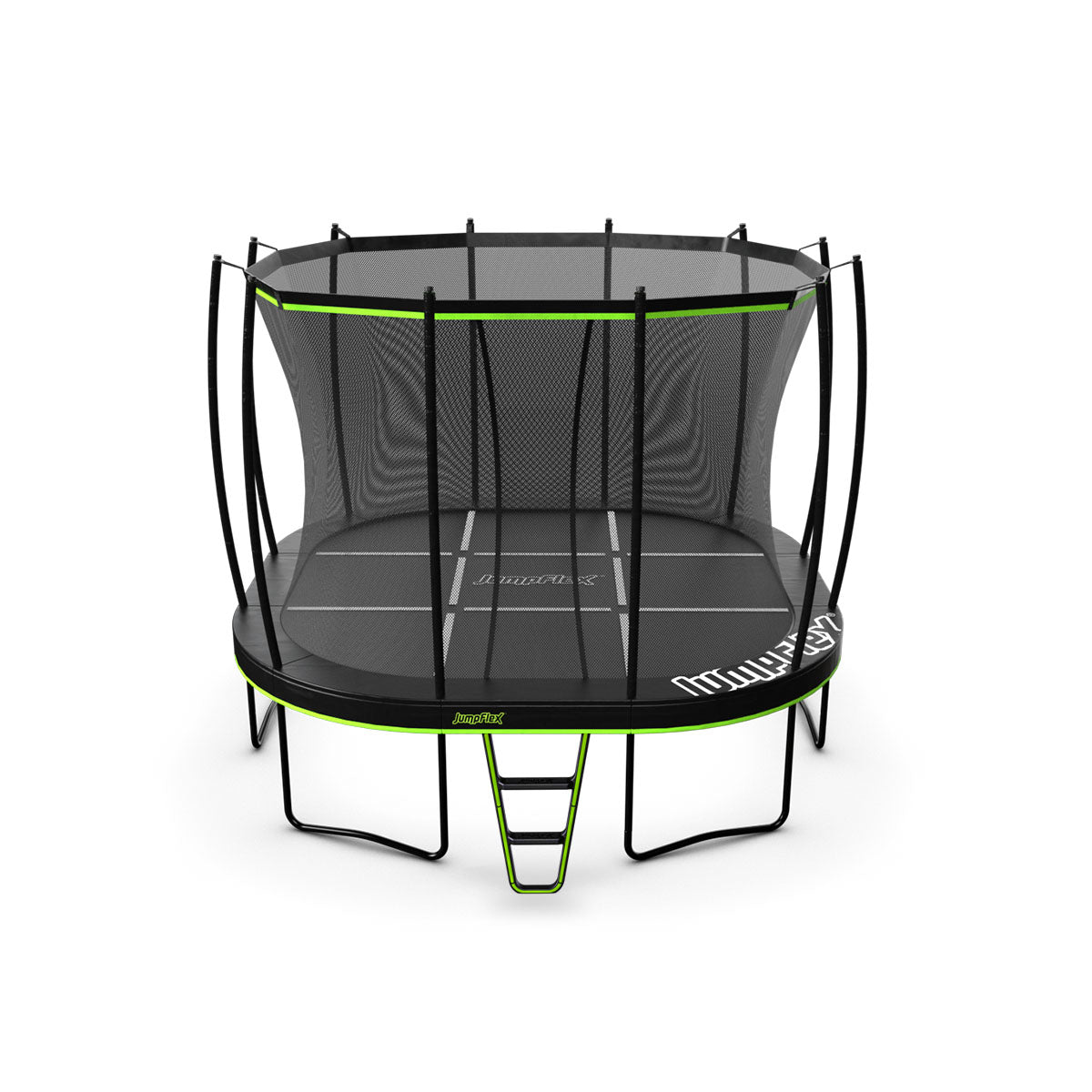JumpFlex 14' Trampoline MEGA Outdoor Playset with Net and Ladder, Green/Black - VMInnovations