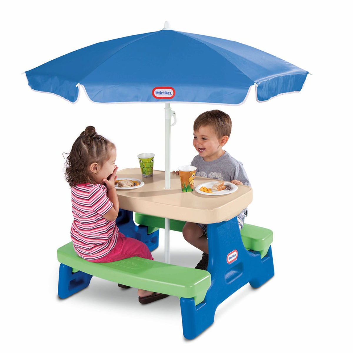 Little Tikes Easy Store Jr. Play Table with Umbrella, Blue and Green (Used)