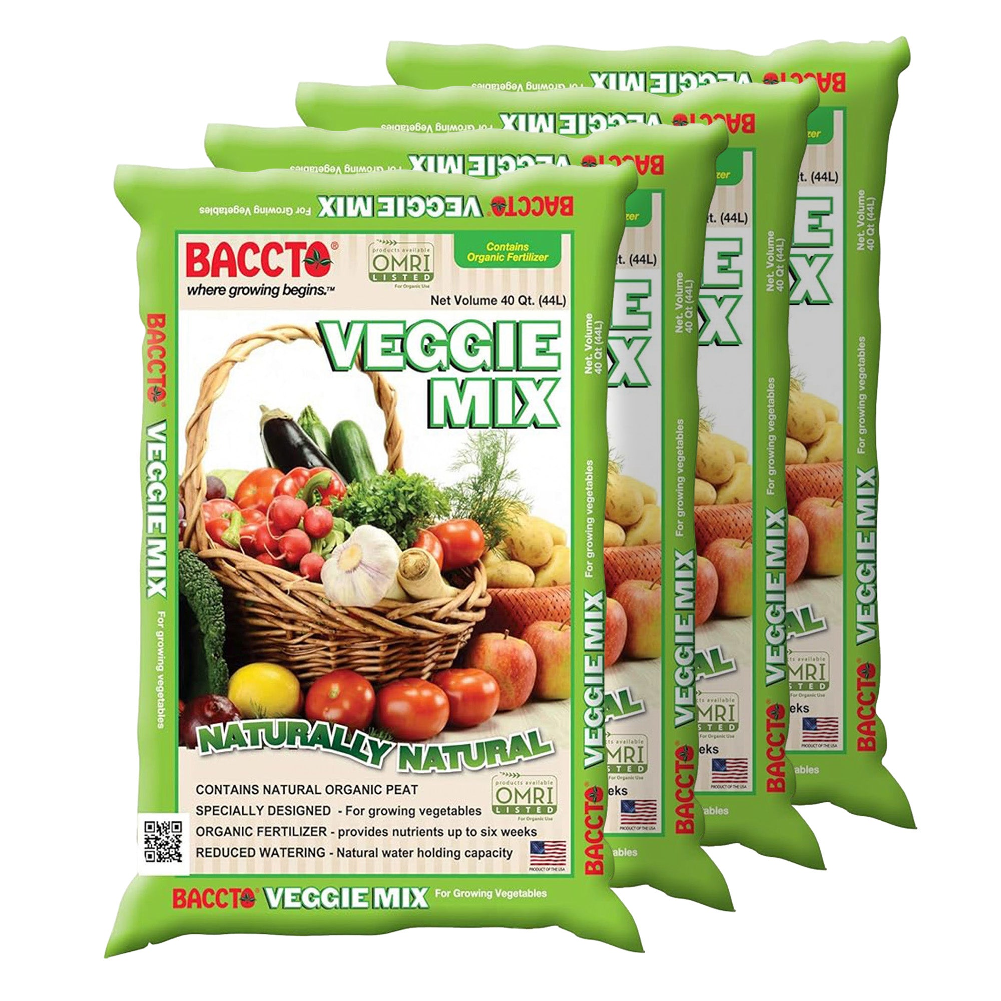 Michigan Peat Company BACCTO Veggie Planting Mix for Vegetables, 40 Qt, 4 Pack