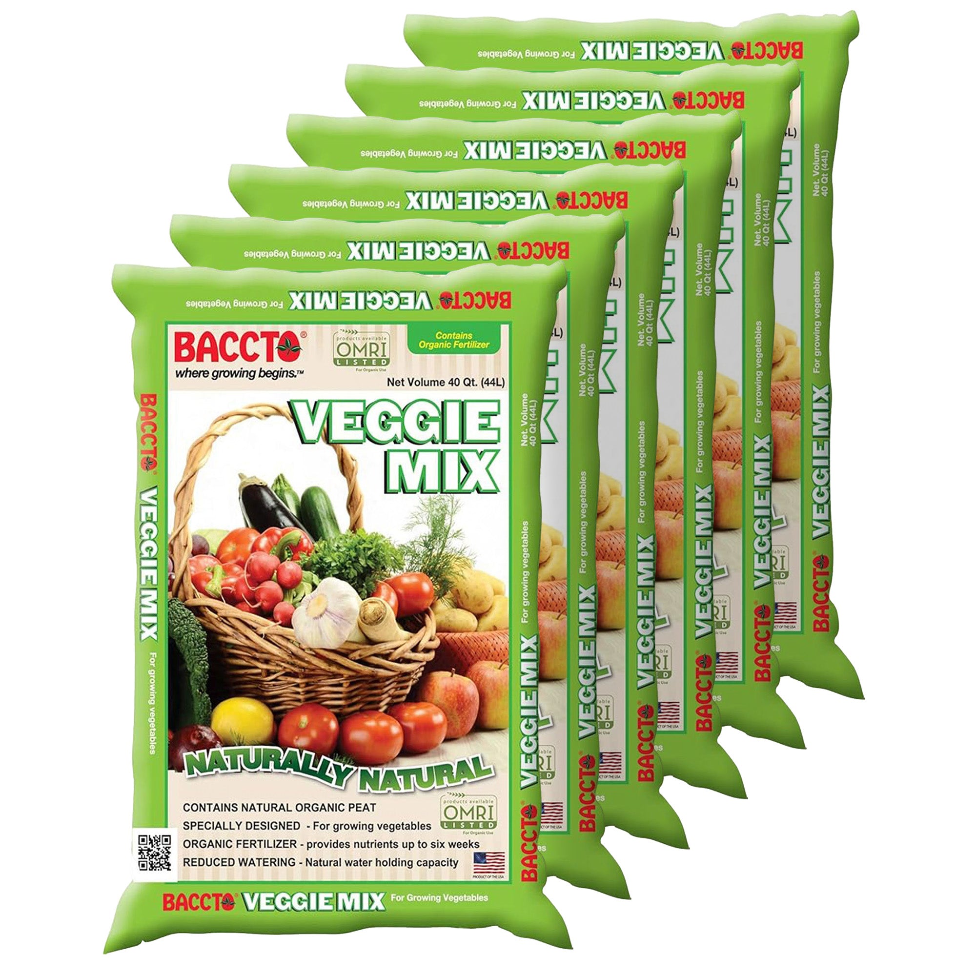 Michigan Peat Company BACCTO Veggie Planting Mix for Vegetables, 40 Qt, 6 Pack