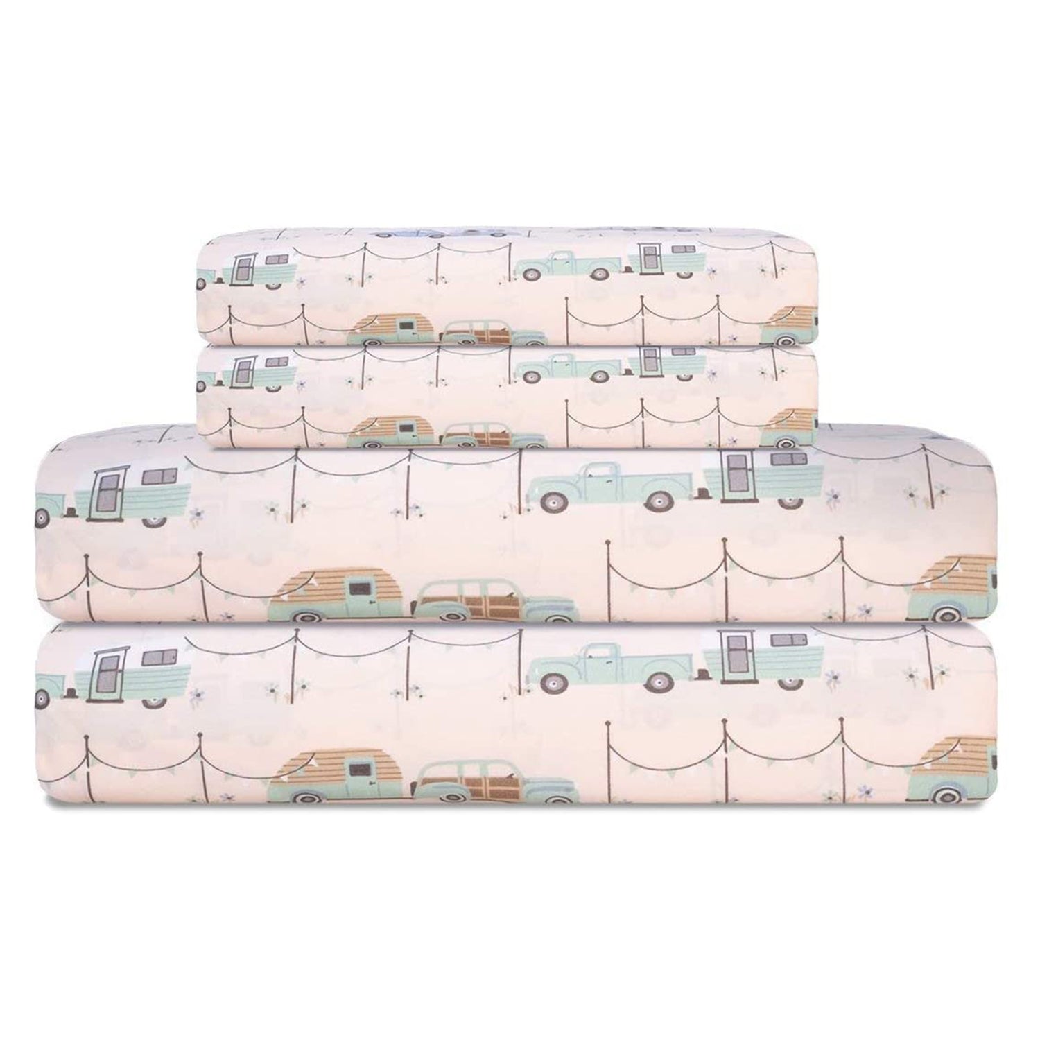 Elite Home Microfiber 90 GSM Sheet Set, King, Camper Caravan Print (Open Box)
