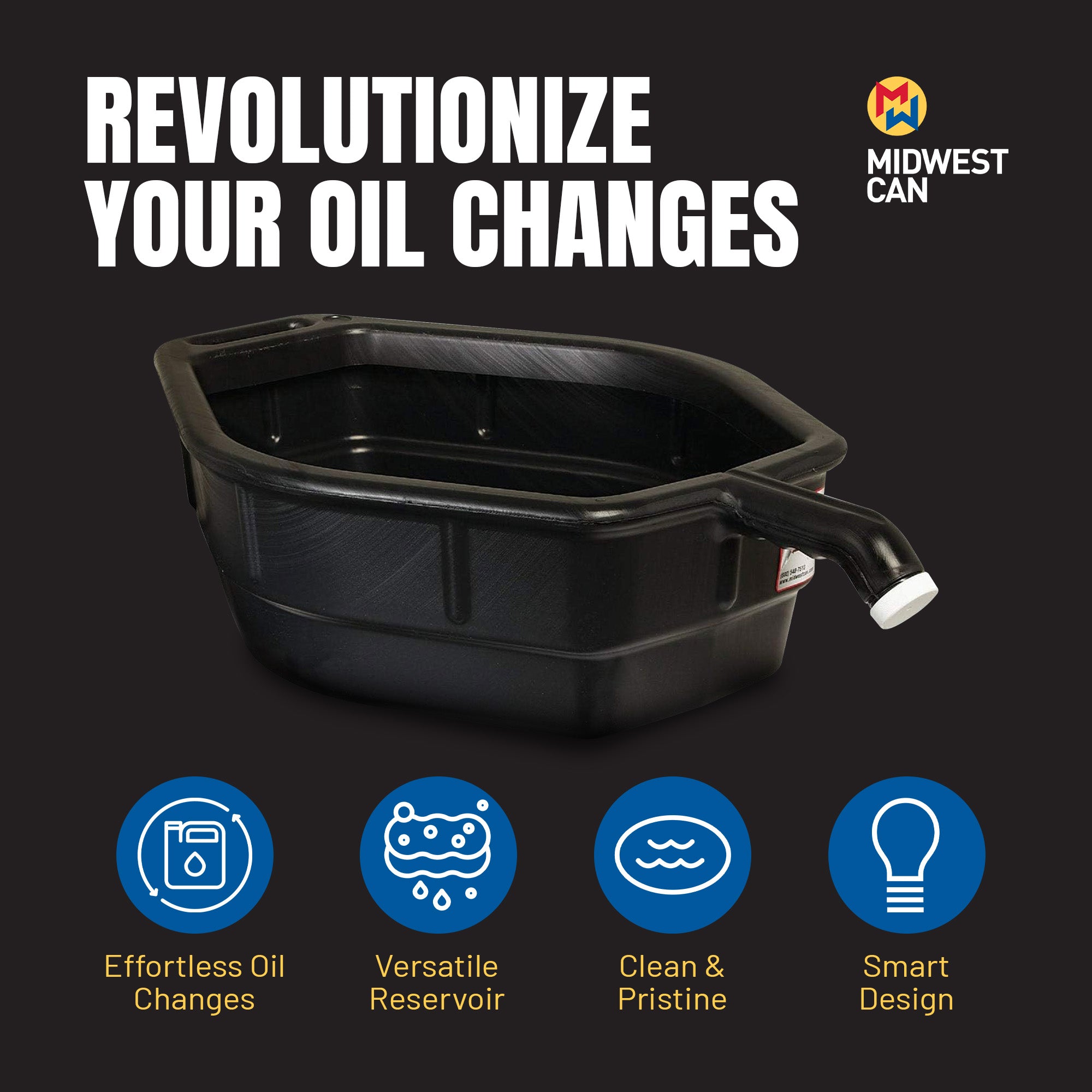 Midwest Can 5 Gallon Large Open Top Drain Pan with Back Handle and Front Spout - VMInnovations
