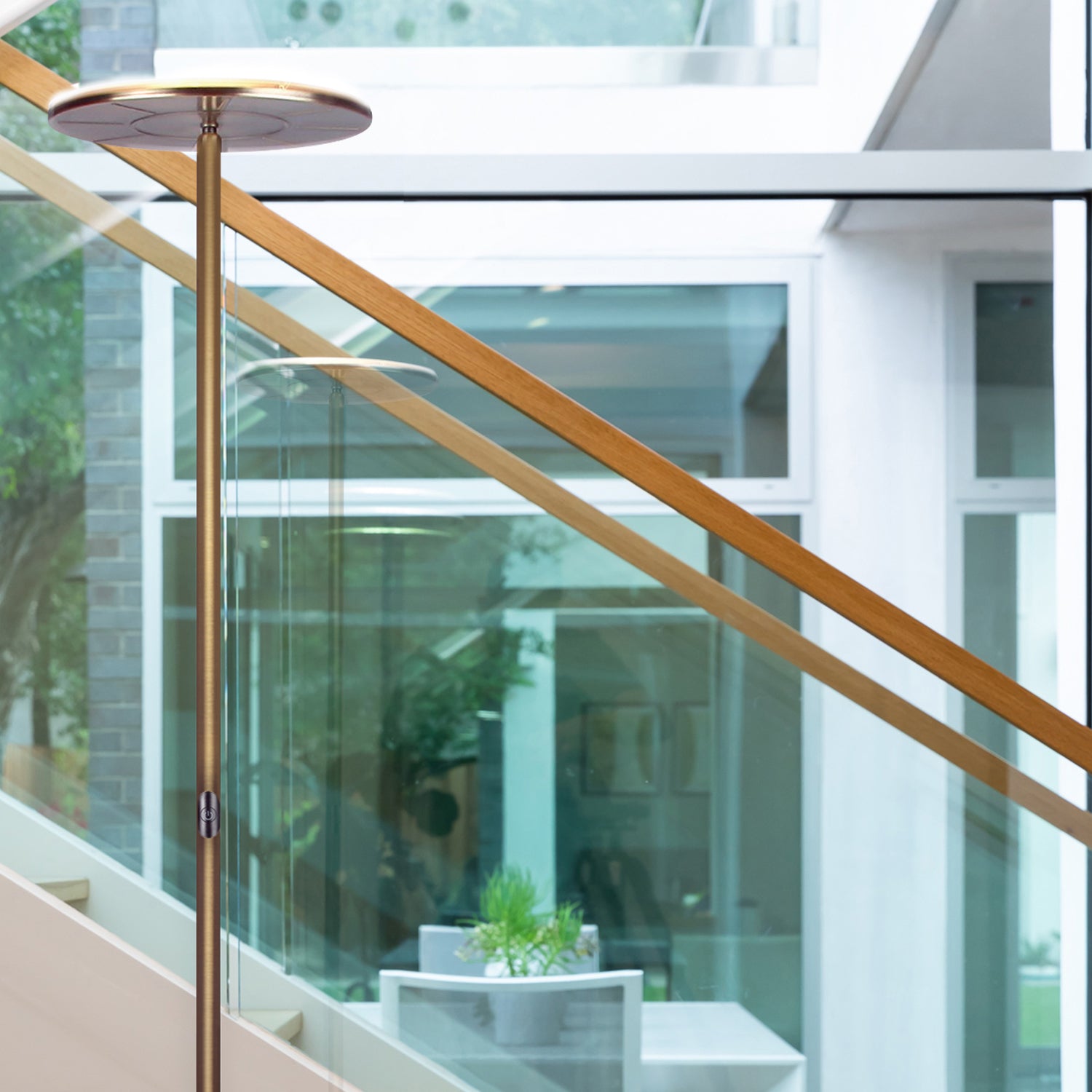 Brightech Sky LED Torchiere Super Bright Standing Touch Sensor Floor Lamp, Brass - VMInnovations