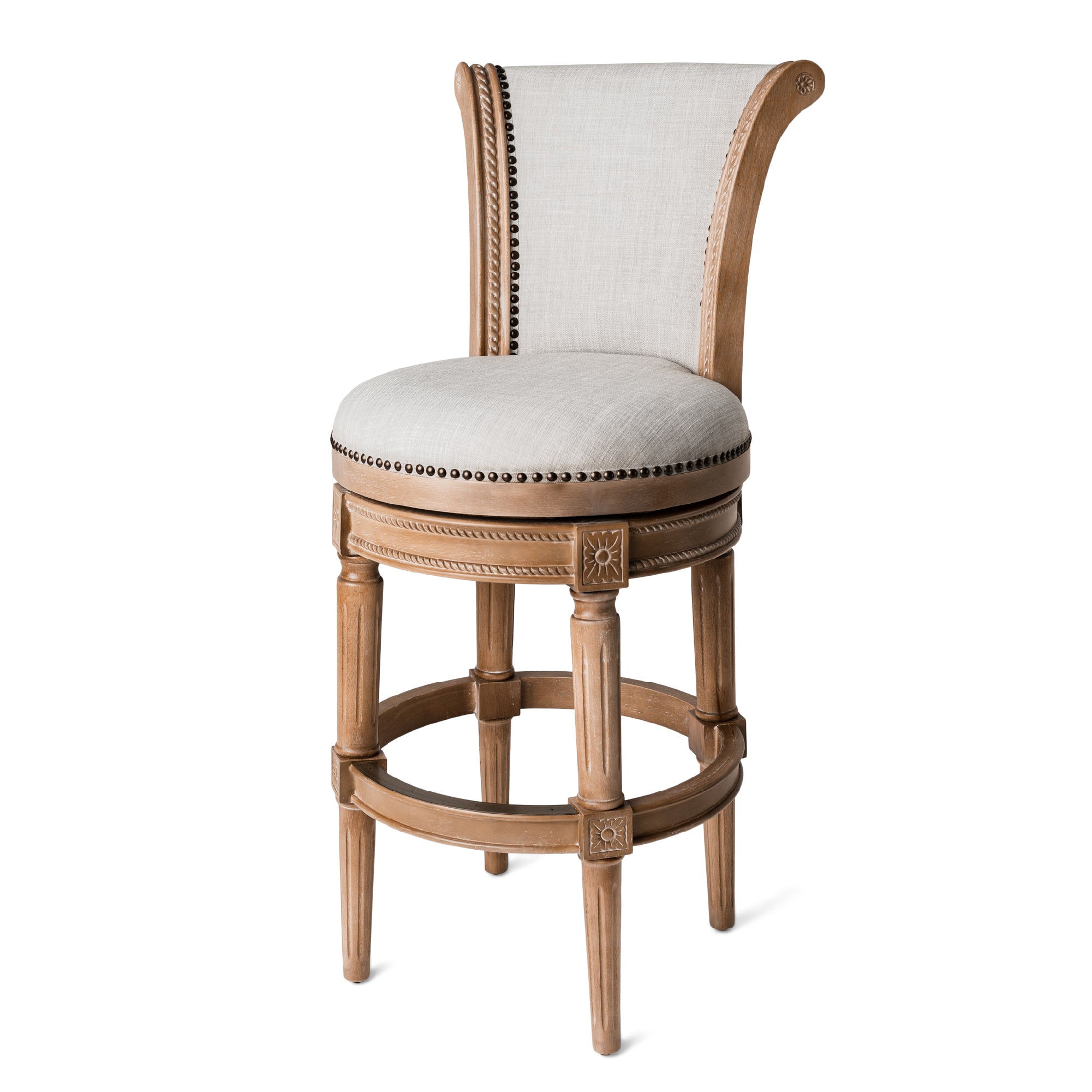 Maven Lane Pullman High-Back Swivel Bar Stool, Weathered Oak, Bar Height (Used) - VMInnovations