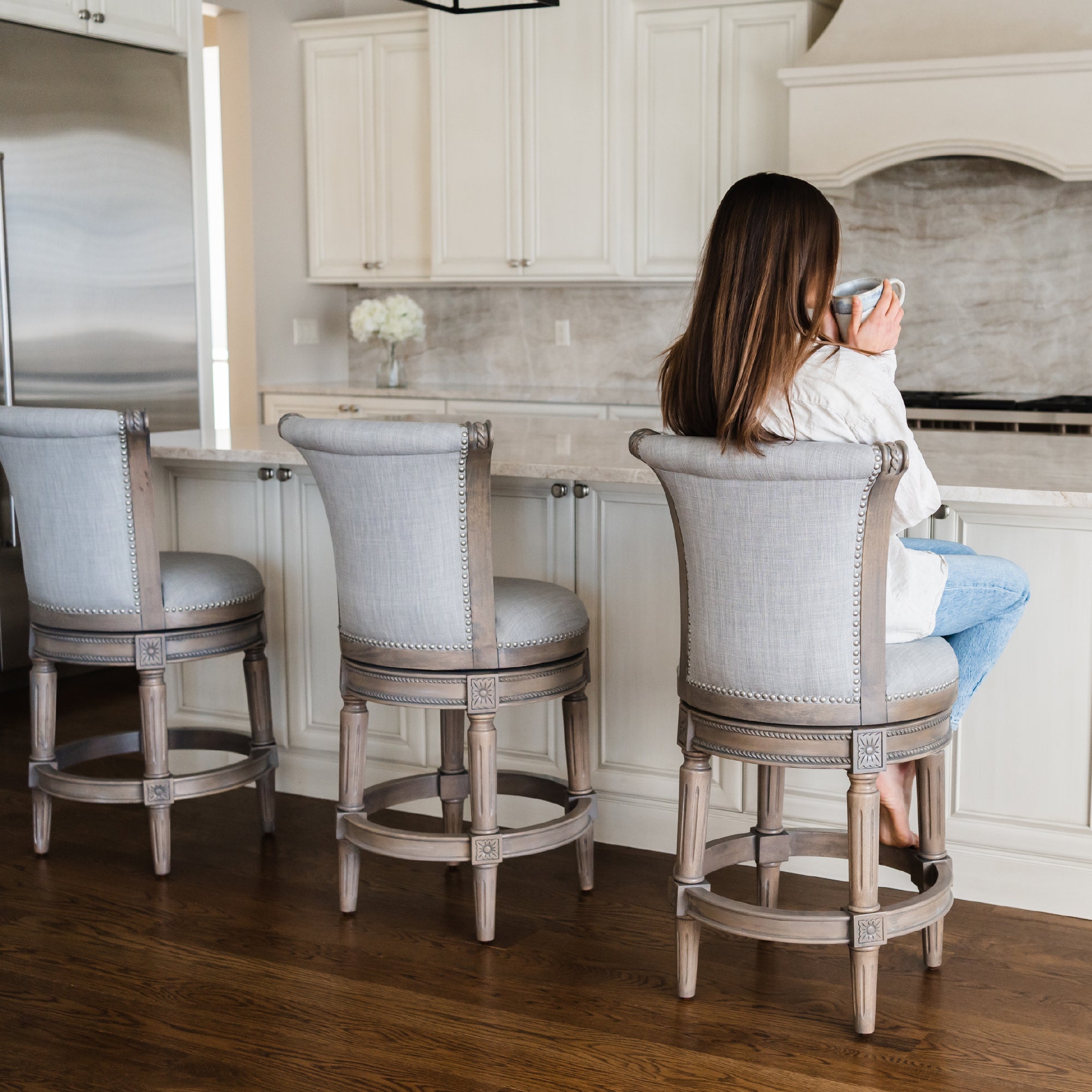 Pullman High-Back Kitchen Swivel Bar Stool, Reclaimed Oak, Bar Height(For Parts) - VMInnovations