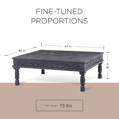 Emin Nomad Wooden Rectangular Coffee Table in Black Distressed Finish