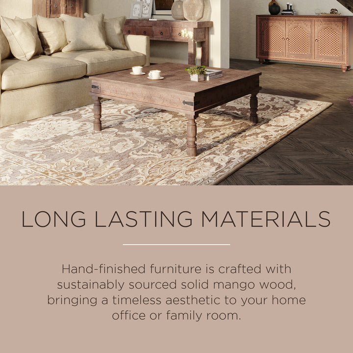 Emin Nomad Wooden Rectangular Coffee Table in Brown Distressed Finish - VMInnovations