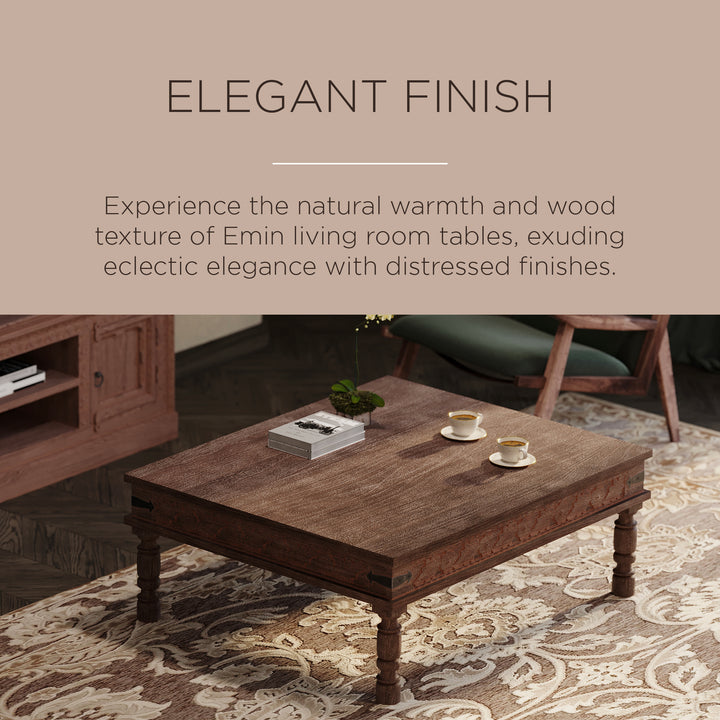 Emin Nomad Wooden Rectangular Coffee Table in Brown Distressed Finish - VMInnovations