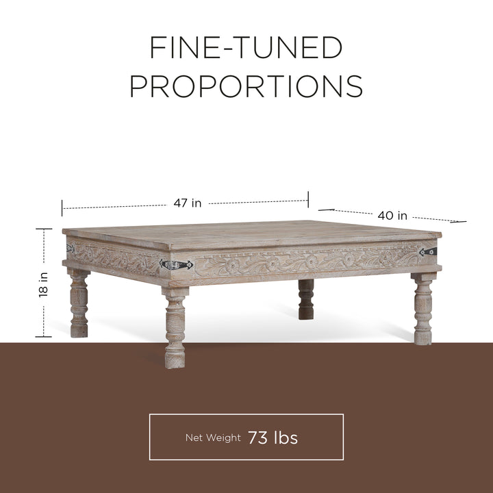 Emin Nomad Wooden Rectangular Coffee Table in Distressed Natural Finish - VMInnovations