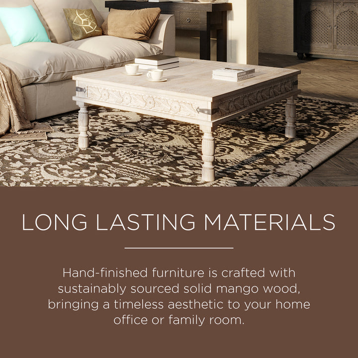 Emin Nomad Wooden Rectangular Coffee Table in Distressed Natural Finish - VMInnovations