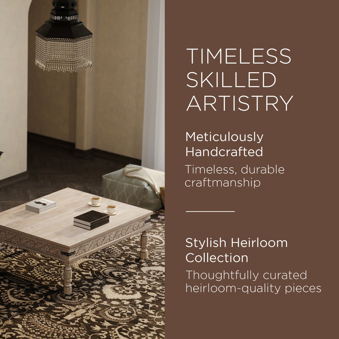 Emin Nomad Wooden Rectangular Coffee Table in Distressed Natural Finish - VMInnovations