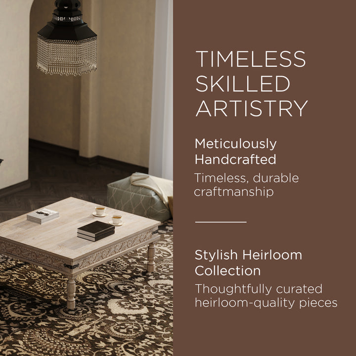 Emin Nomad Wooden Rectangular Coffee Table in Distressed Natural Finish - VMInnovations