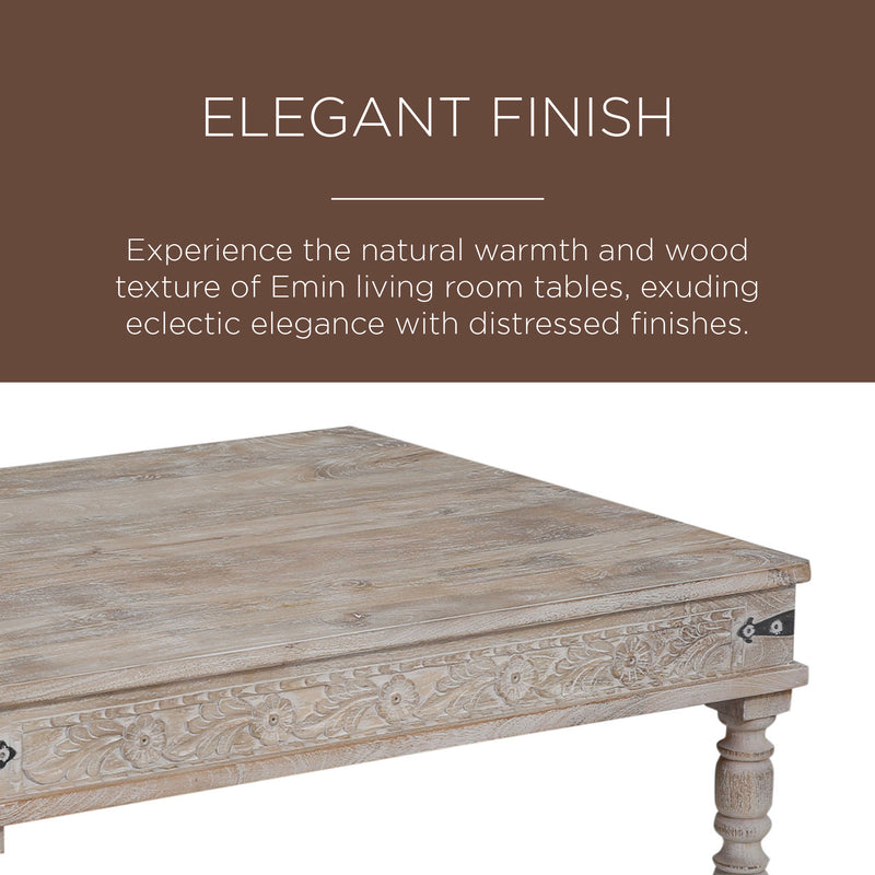 Emin Nomad Wooden Rectangular Coffee Table in Distressed Natural Finish
