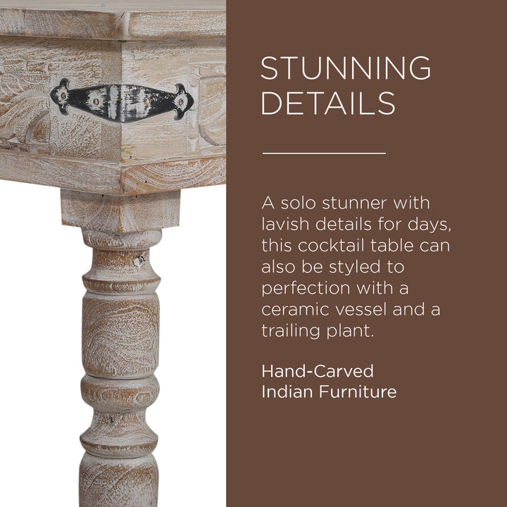 Emin Nomad Wooden Rectangular Coffee Table in Distressed Natural Finish - VMInnovations