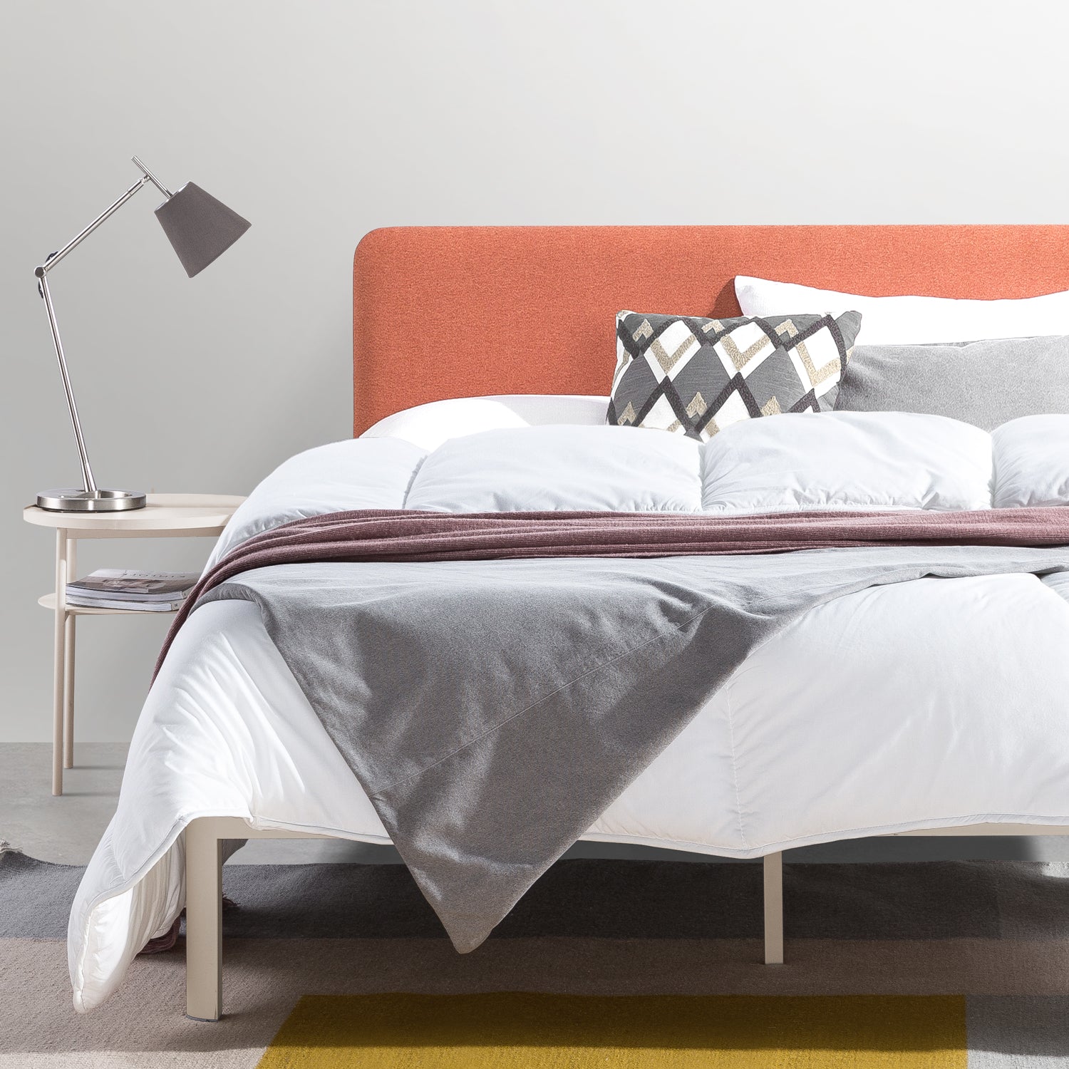 Mellow KERT Metal and Wood Platform Bed Frame with Upholstered Headboard, King - VMInnovations