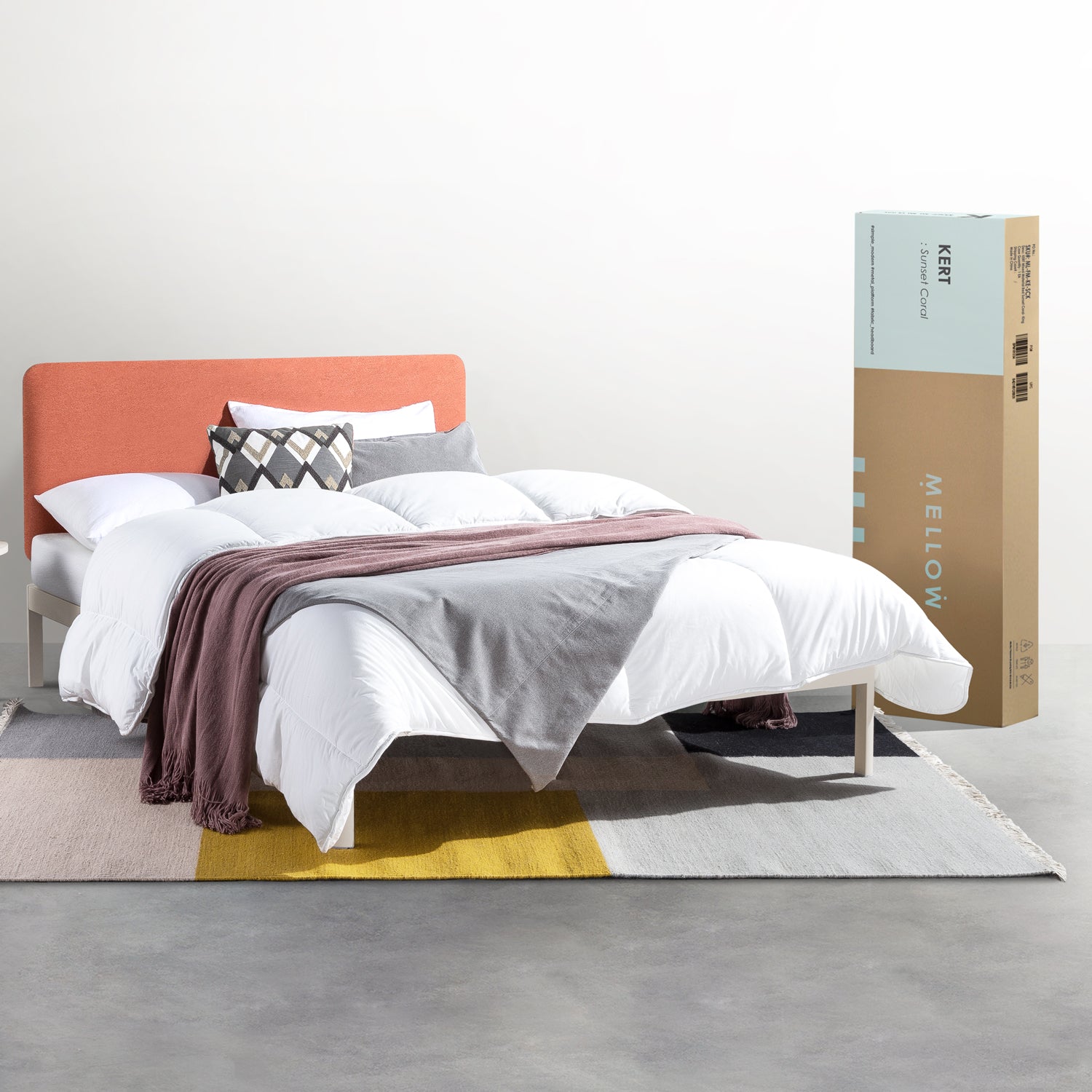 Mellow KERT Metal and Wood Platform Bed Frame with Upholstered Headboard, King - VMInnovations