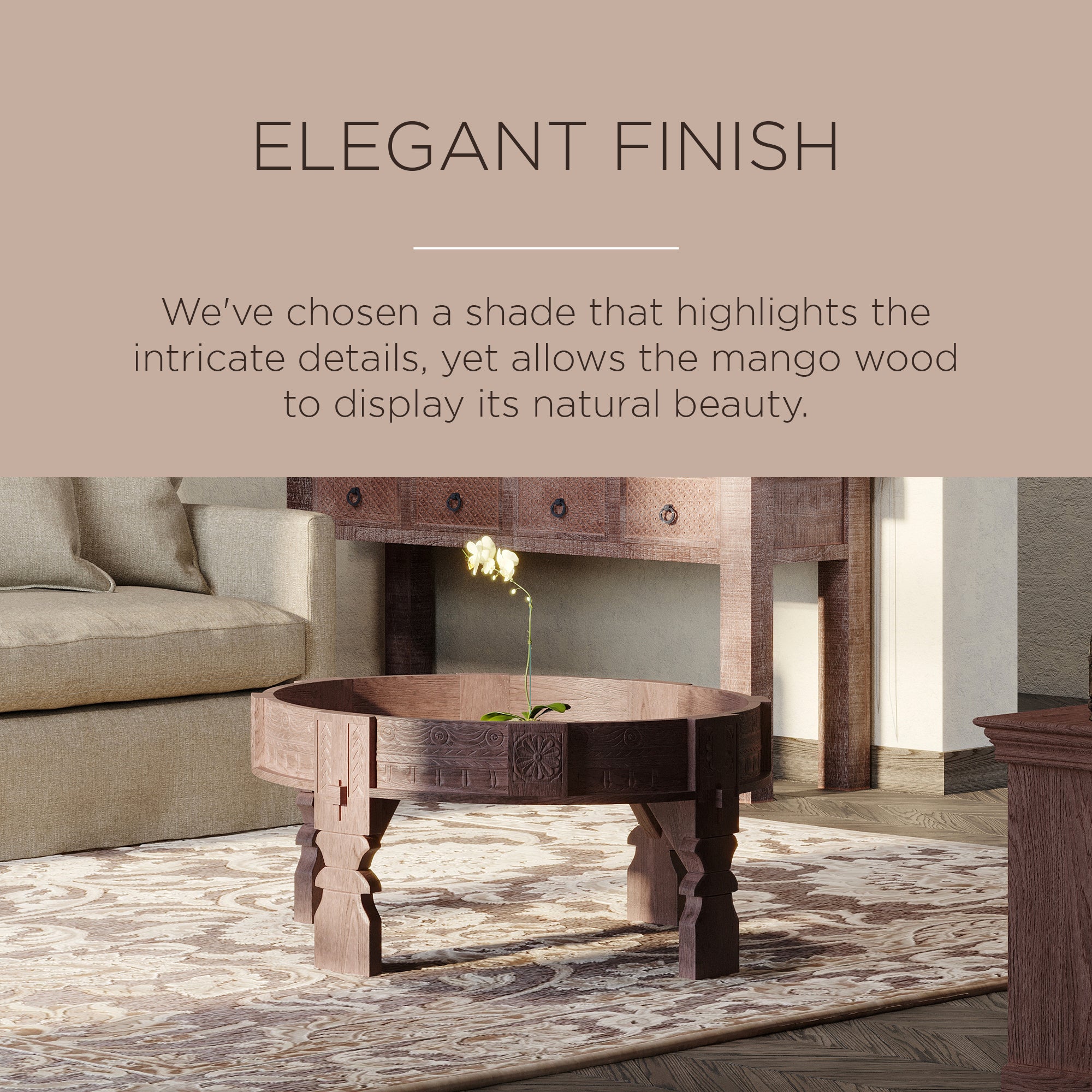 Maven Lane Handmade Heritage Wooden Round Coffee Table in Brown Finish(Open Box) - VMInnovations