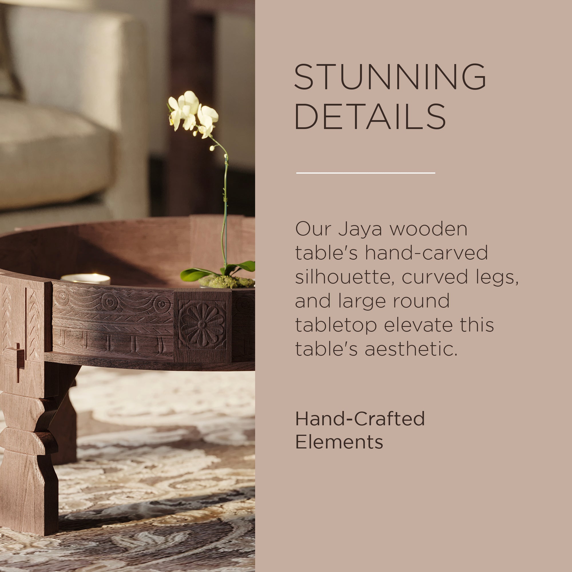 Jaya Nomad Wooden Round Coffee Table in Brown Distressed Finish - VMInnovations
