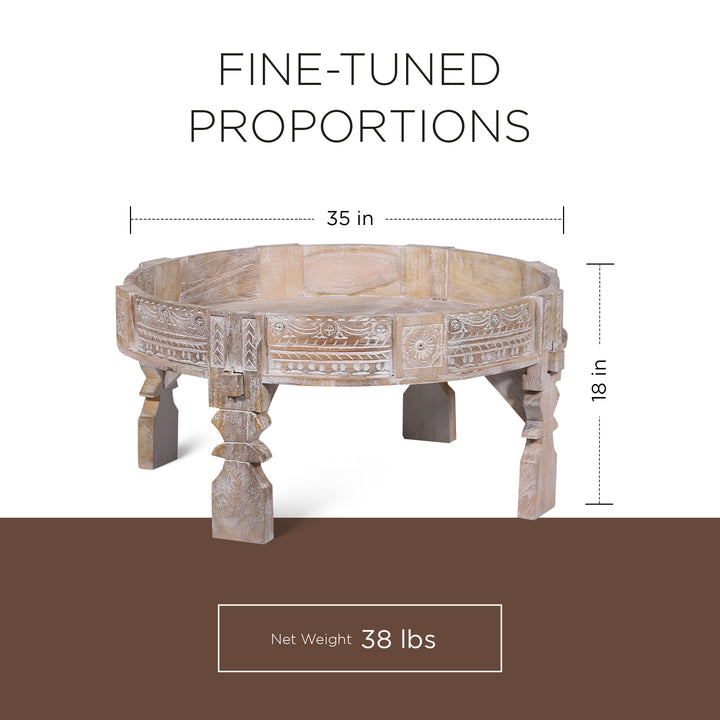Jaya Nomad Wooden Round Coffee Table in Distressed Natural Finish - VMInnovations