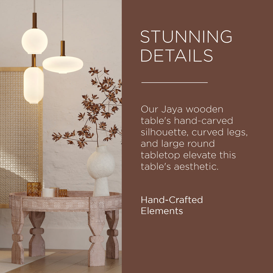Jaya Nomad Wooden Round Coffee Table in Distressed Natural Finish - VMInnovations