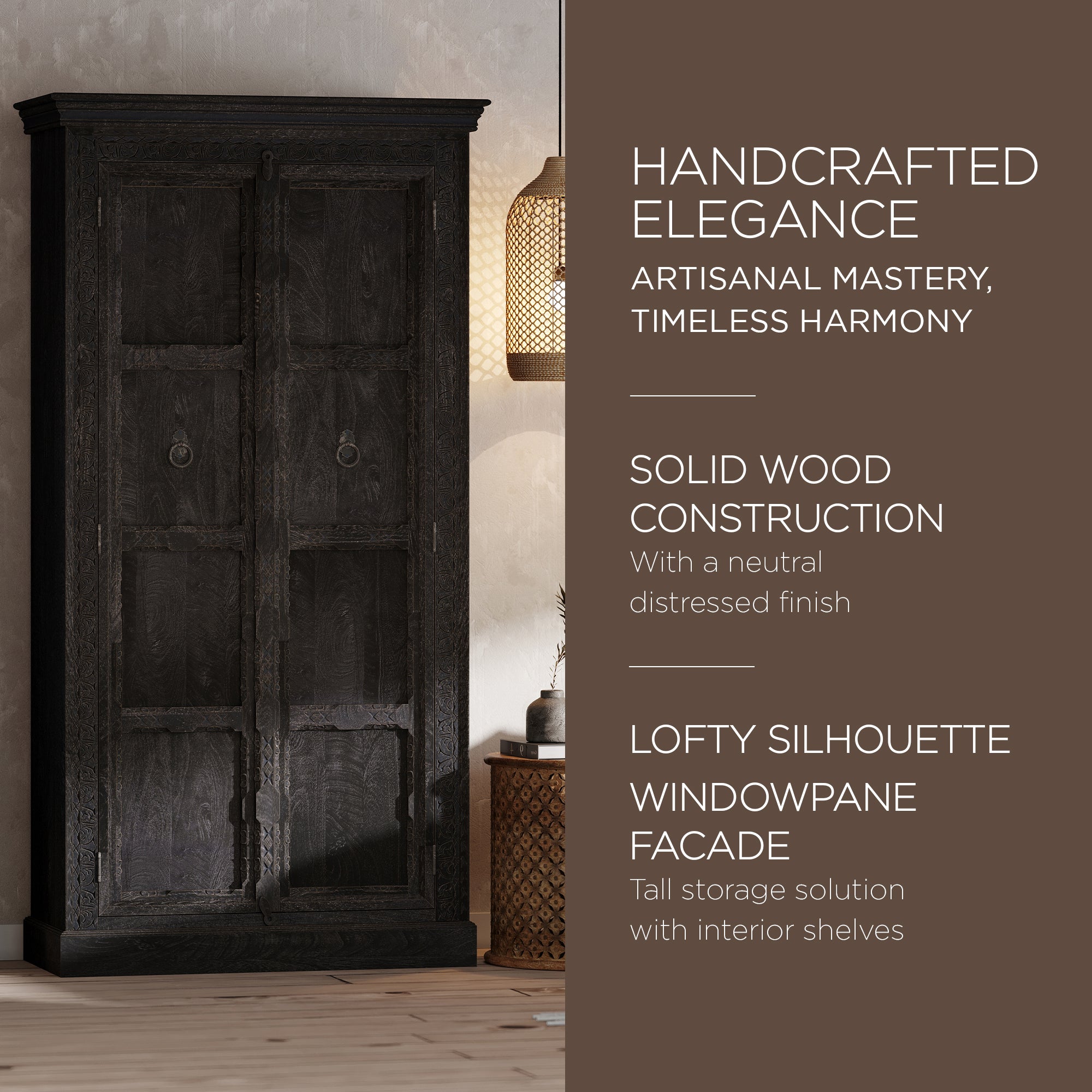 Maven Lane Mahala Heritage Wooden Cabinet in Black Distressed Finish (For Parts) - VMInnovations