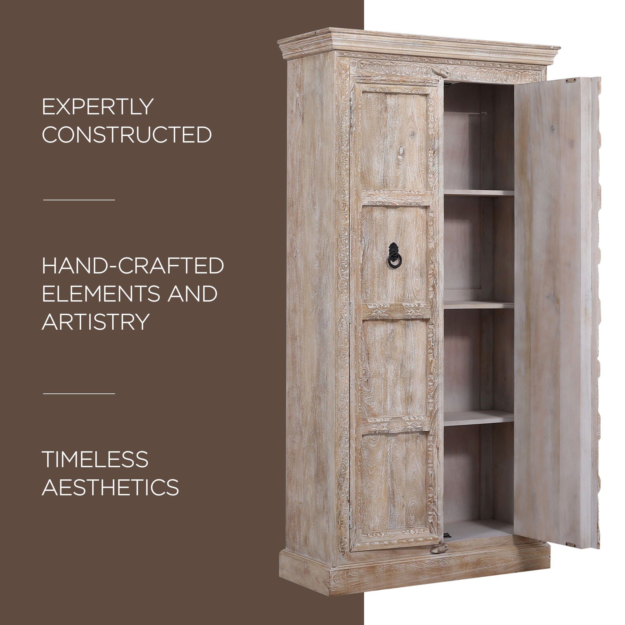 Mahala Nomad Wooden Cabinet in Distressed Natural Finish - VMInnovations