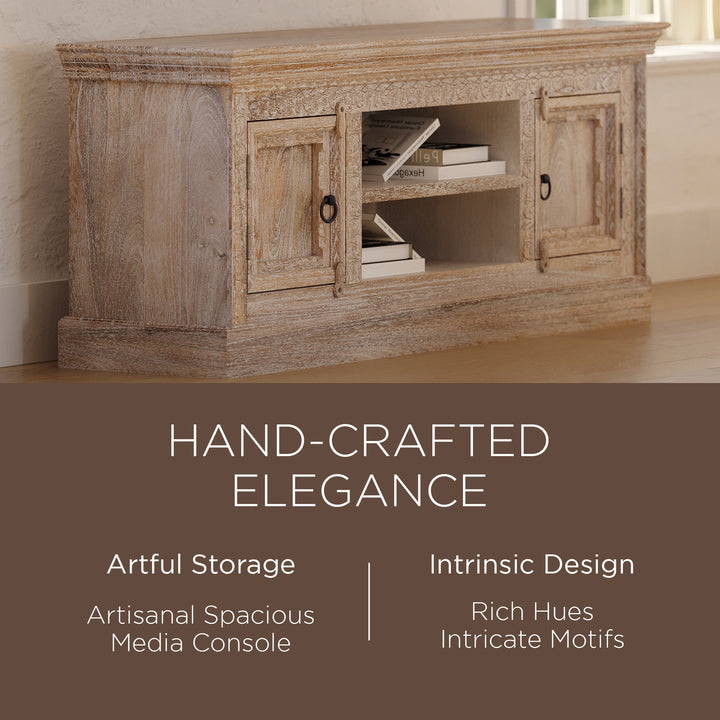 Maven Lane Handmade Heritage Wooden Media Unit, Distressed Natural Finish (Used) - VMInnovations
