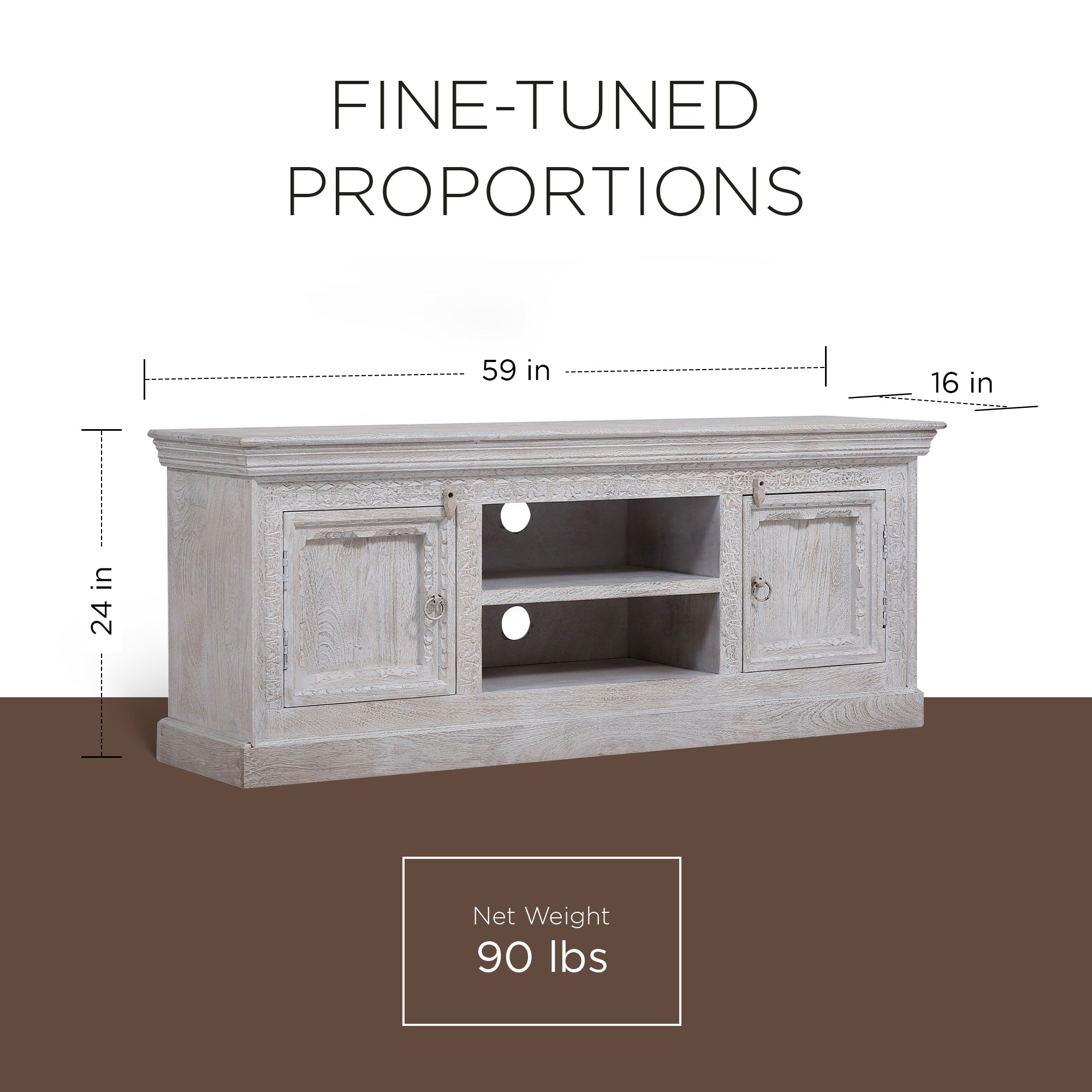 Mahala Nomad Wooden Media Unit in White Distressed Finish - VMInnovations