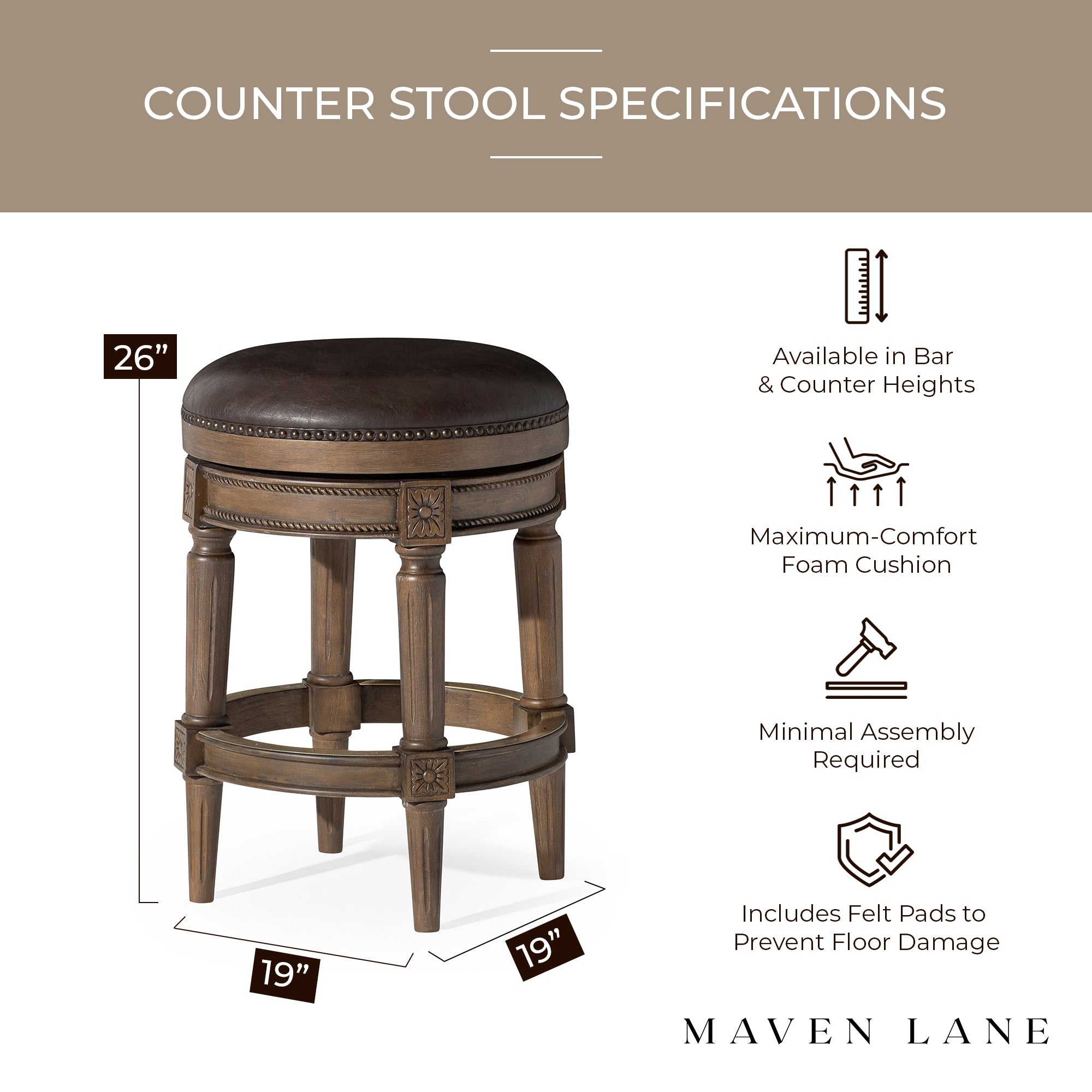 Maven Lane Pullman Backless Counter Stool in Walnut Finish w/ Marksman Saddle Vegan Leather, Set of 3 - VMInnovations