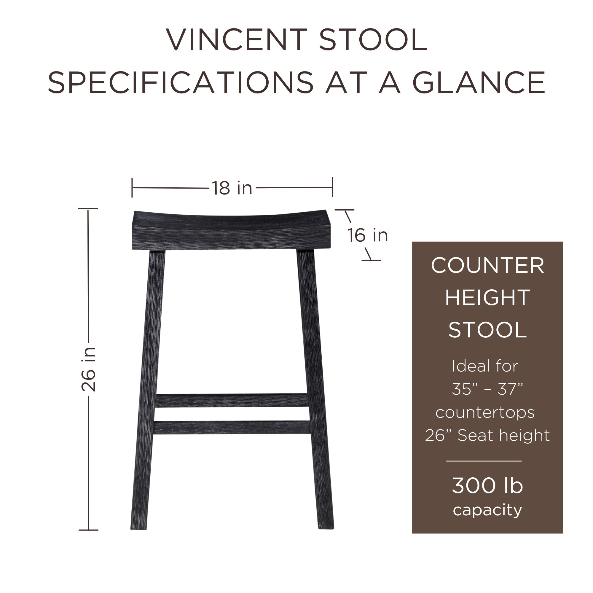 Maven Lane Vincent Wooden Rustic Aesthetic Counter Stool, Set of 2 (Open Box)