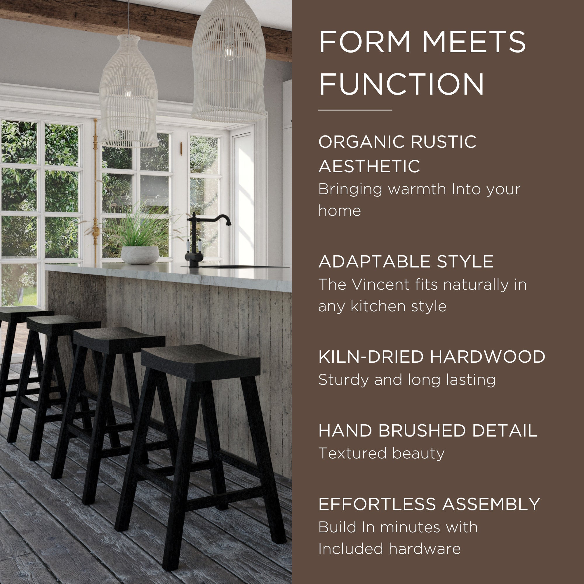 Maven Lane Vincent Wooden Rustic Aesthetic Counter Stool, Set of 2 (Open Box)