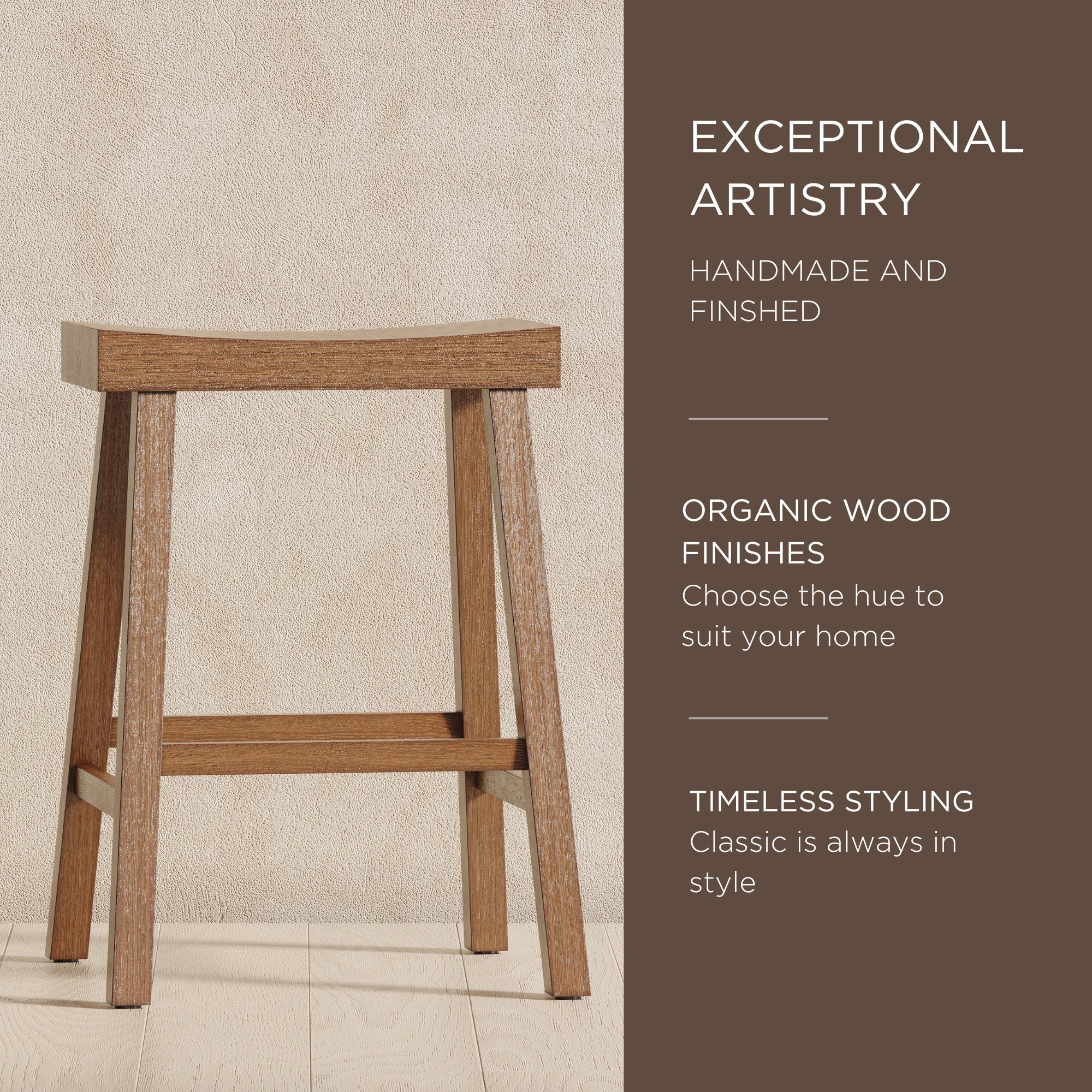 Maven Lane Vincent Wooden Rustic Aesthetic Kitchen Counter Stool, Set of 4(Used) - VMInnovations