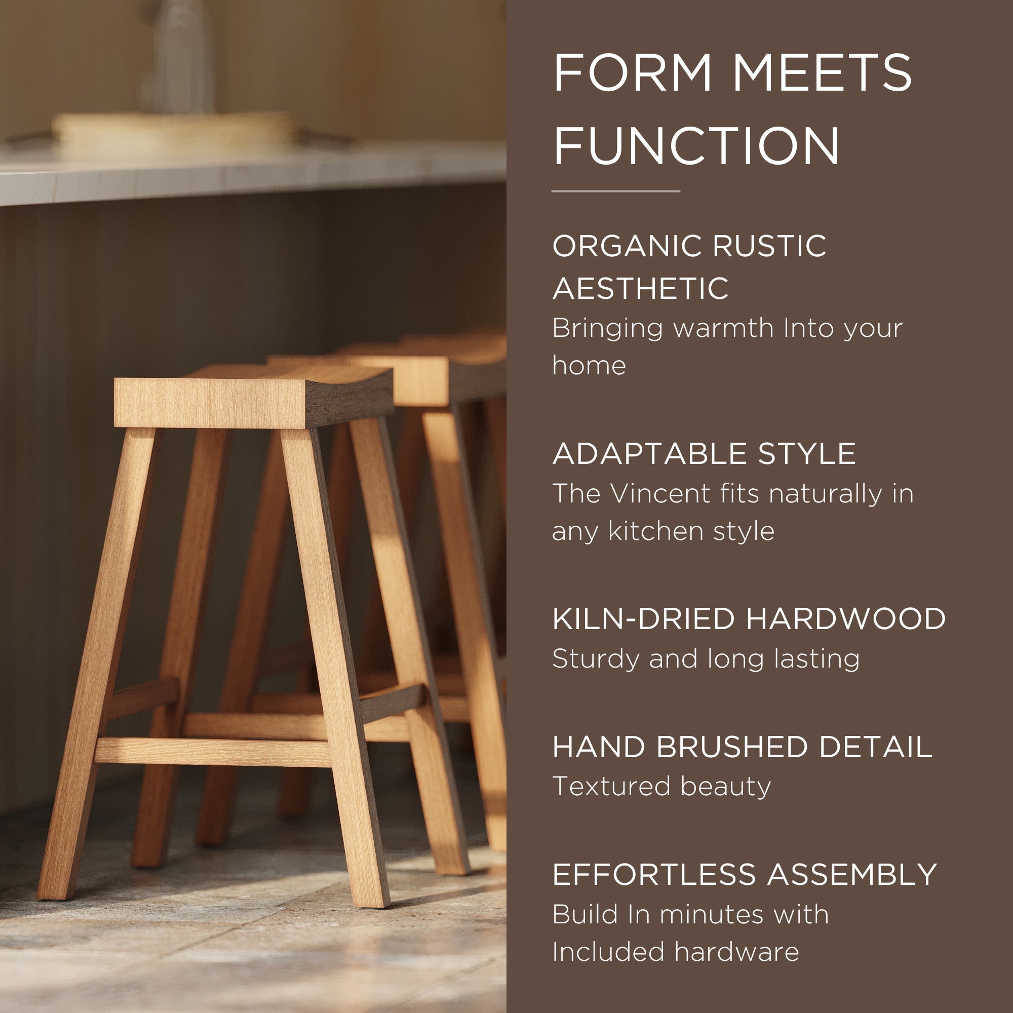 Maven Lane Vincent Wooden Rustic Aesthetic Kitchen Counter Stool, Set of 4(Used) - VMInnovations