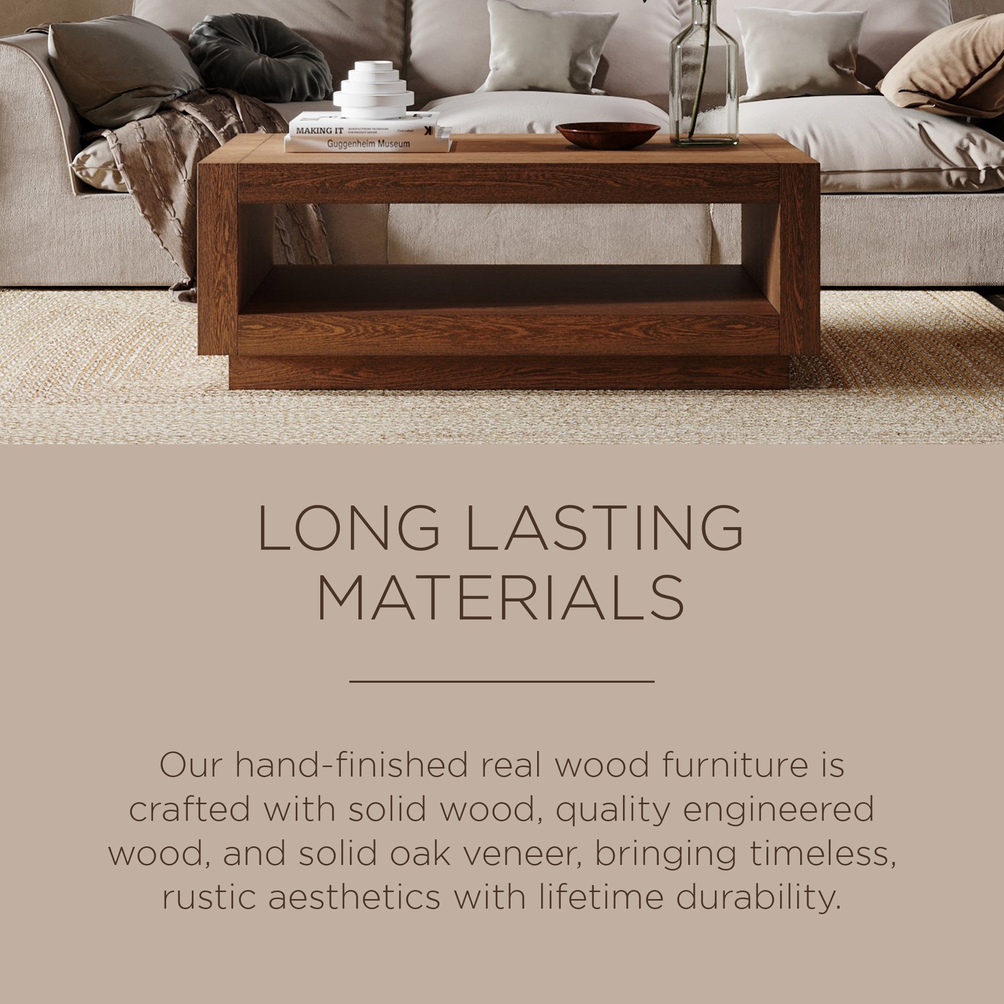 Maven Lane Contemporary Wooden Coffee Table in Refined Brown Finish (Open Box) - VMInnovations