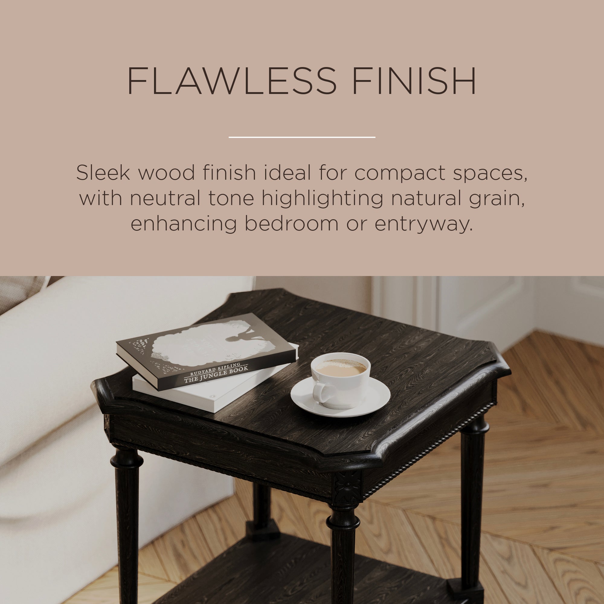 Maven Lane Pullman Traditional Square Wooden Side Table, Antiqued Black Finish - VMInnovations