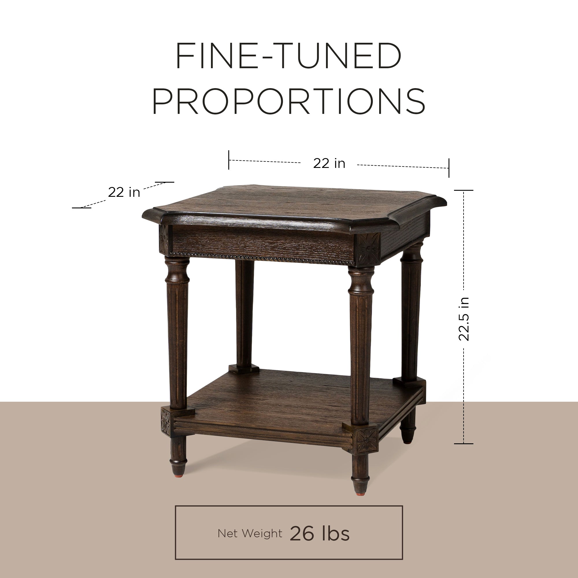 Maven Lane Pullman Square Wooden Side Table in Antiqued Brown Finish (Open Box) - VMInnovations