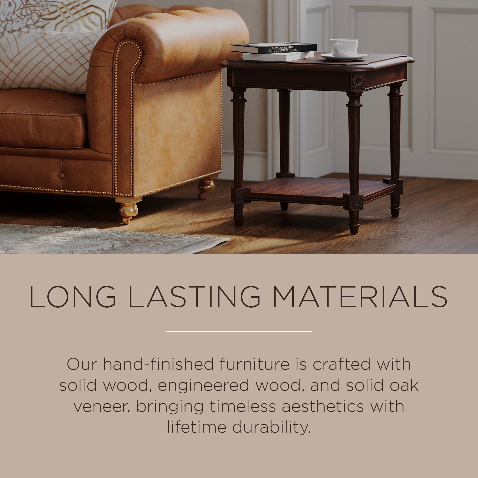 Maven Lane Pullman Traditional Wooden Side Table in Antiqued Brown Finish (Used) - VMInnovations