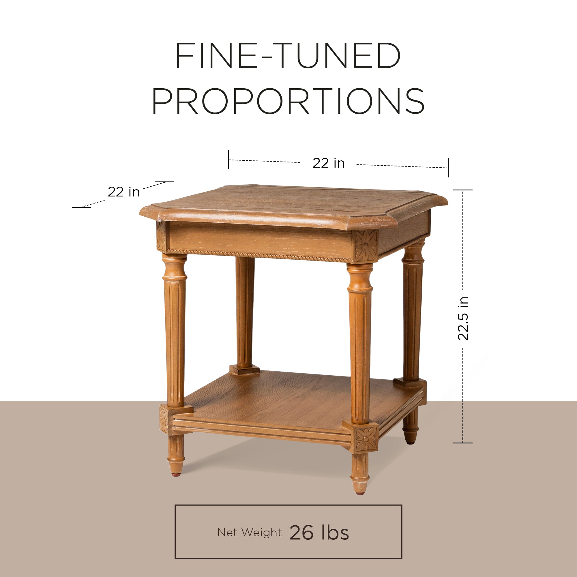 Maven Lane Pullman Traditional Square Wooden Side Table, Antiqued Natural Finish - VMInnovations