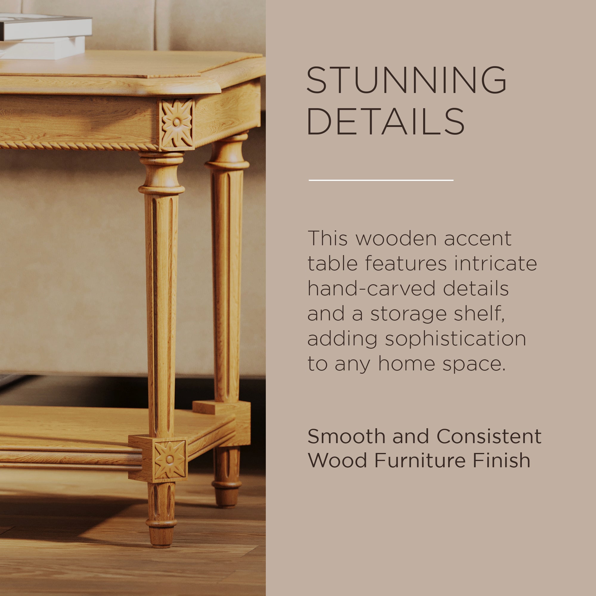Maven Lane Pullman Traditional Square Wooden Side Table, Antiqued Natural Finish - VMInnovations