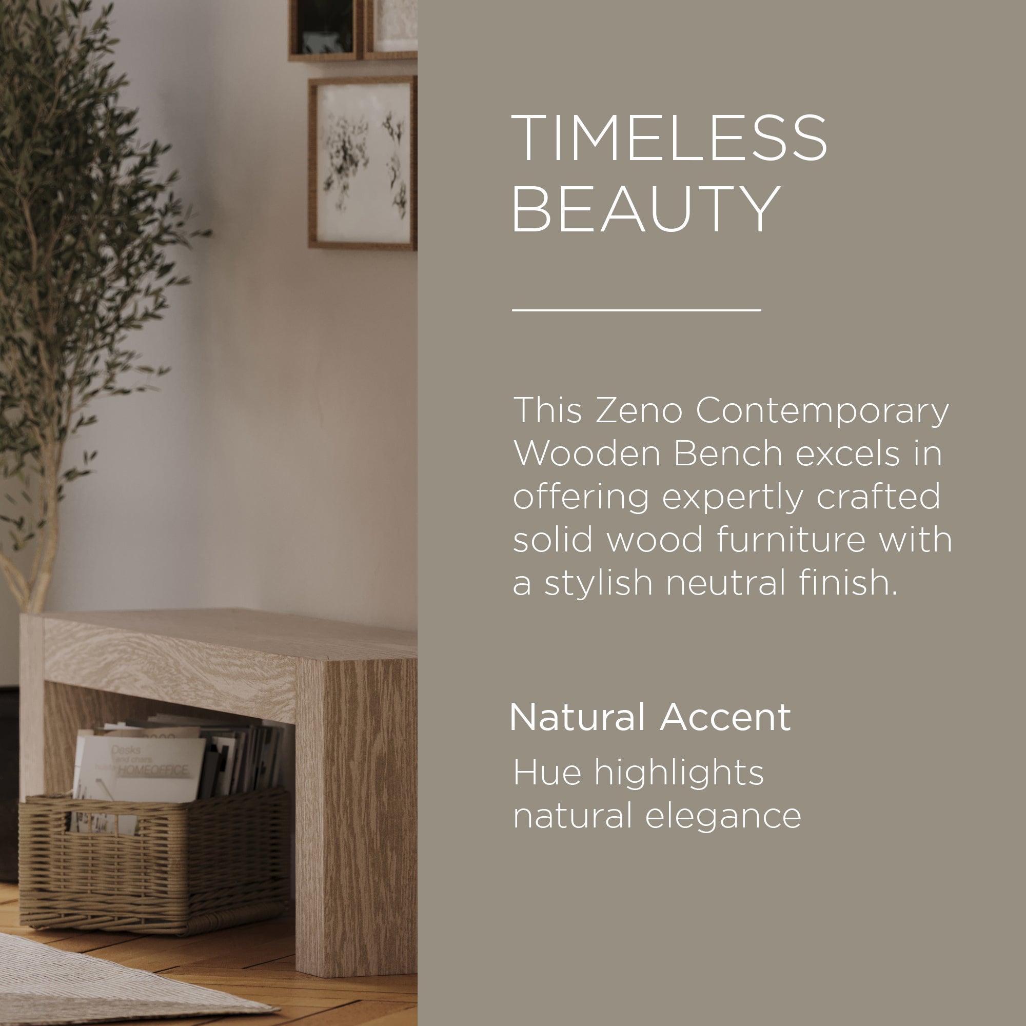 Maven Lane Zeno Contemporary Wooden Bench in Weathered Grey Finish - VMInnovations