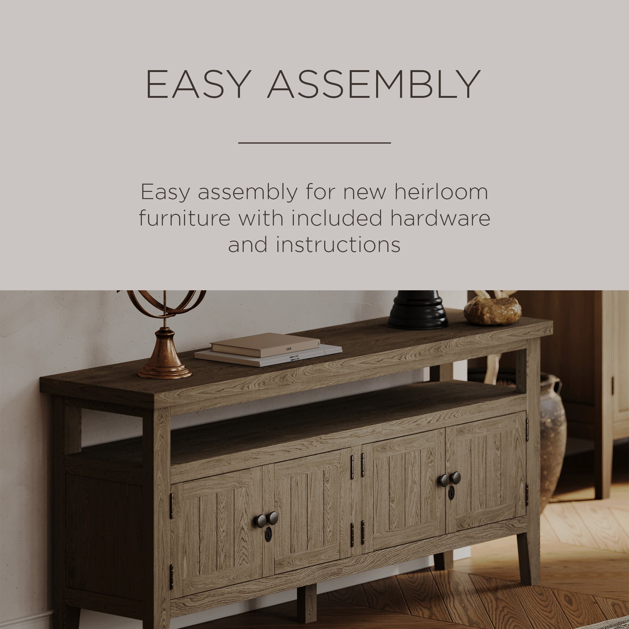 Maven Lane Turner Wooden Media Unit in Antiqued Grey Finish (Open Box) - VMInnovations