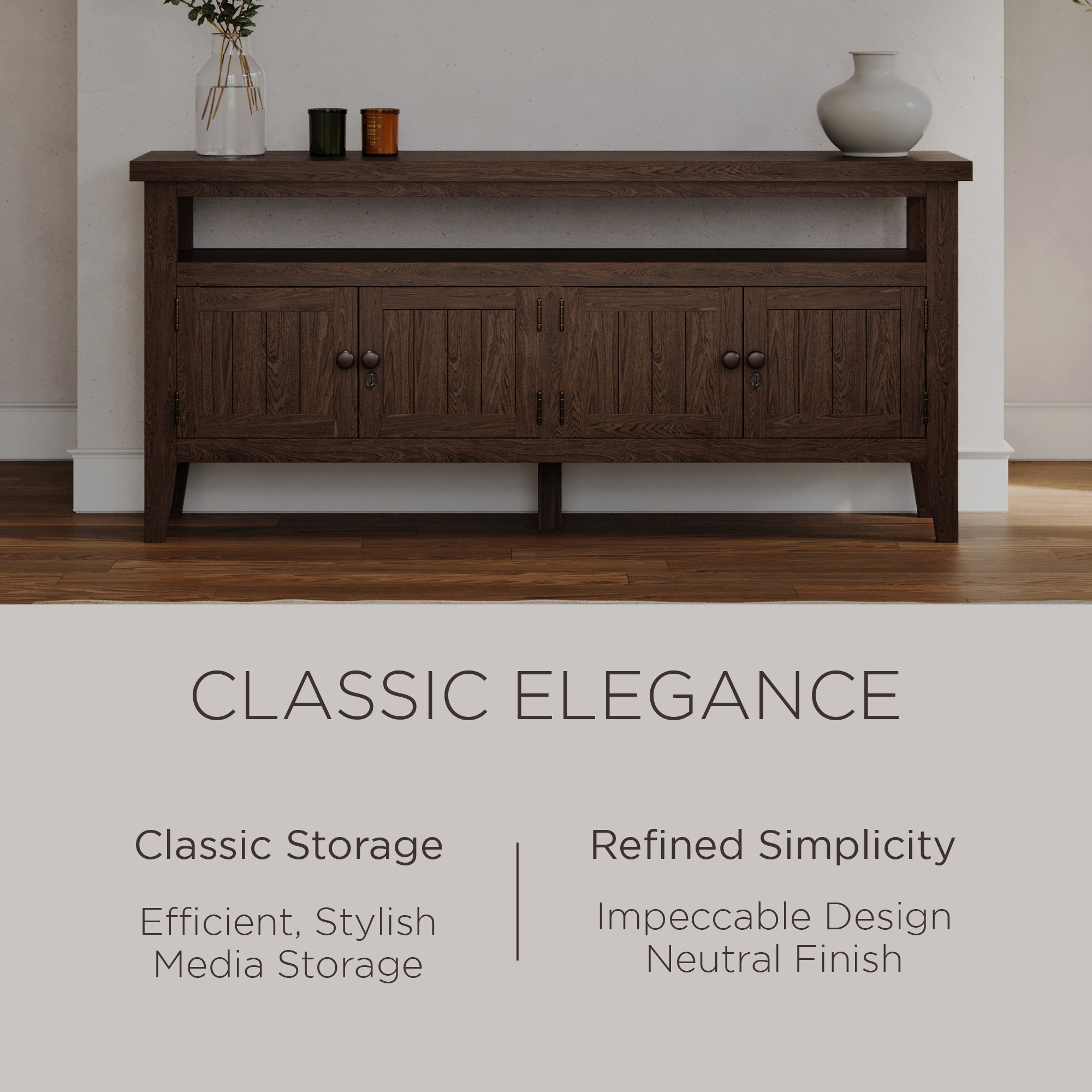 Maven Lane Turner Wooden Media Unit in Antiqued Brown Finish (Open Box) - VMInnovations