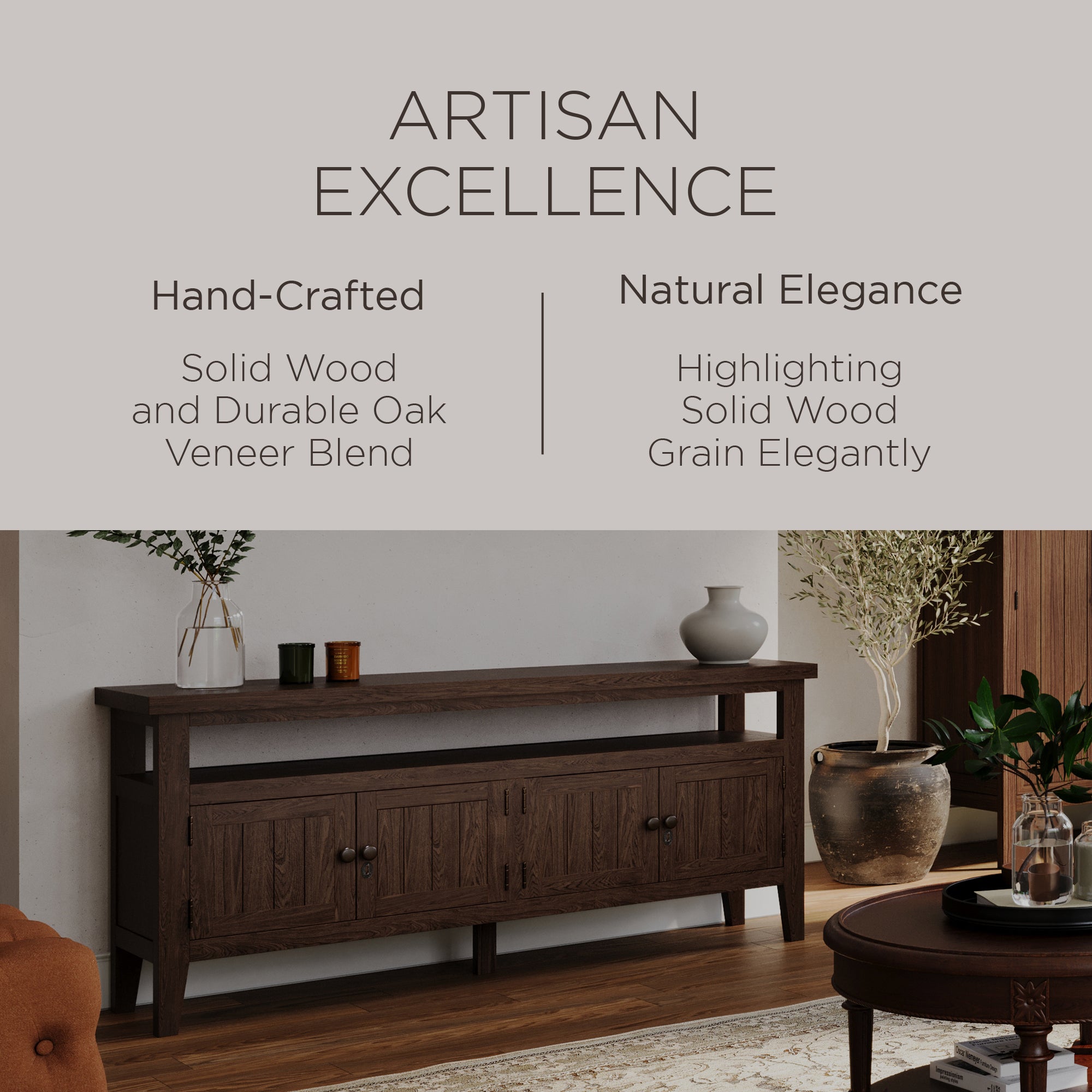 Maven Lane Turner Wooden Media Unit in Antiqued Brown Finish (Open Box) - VMInnovations