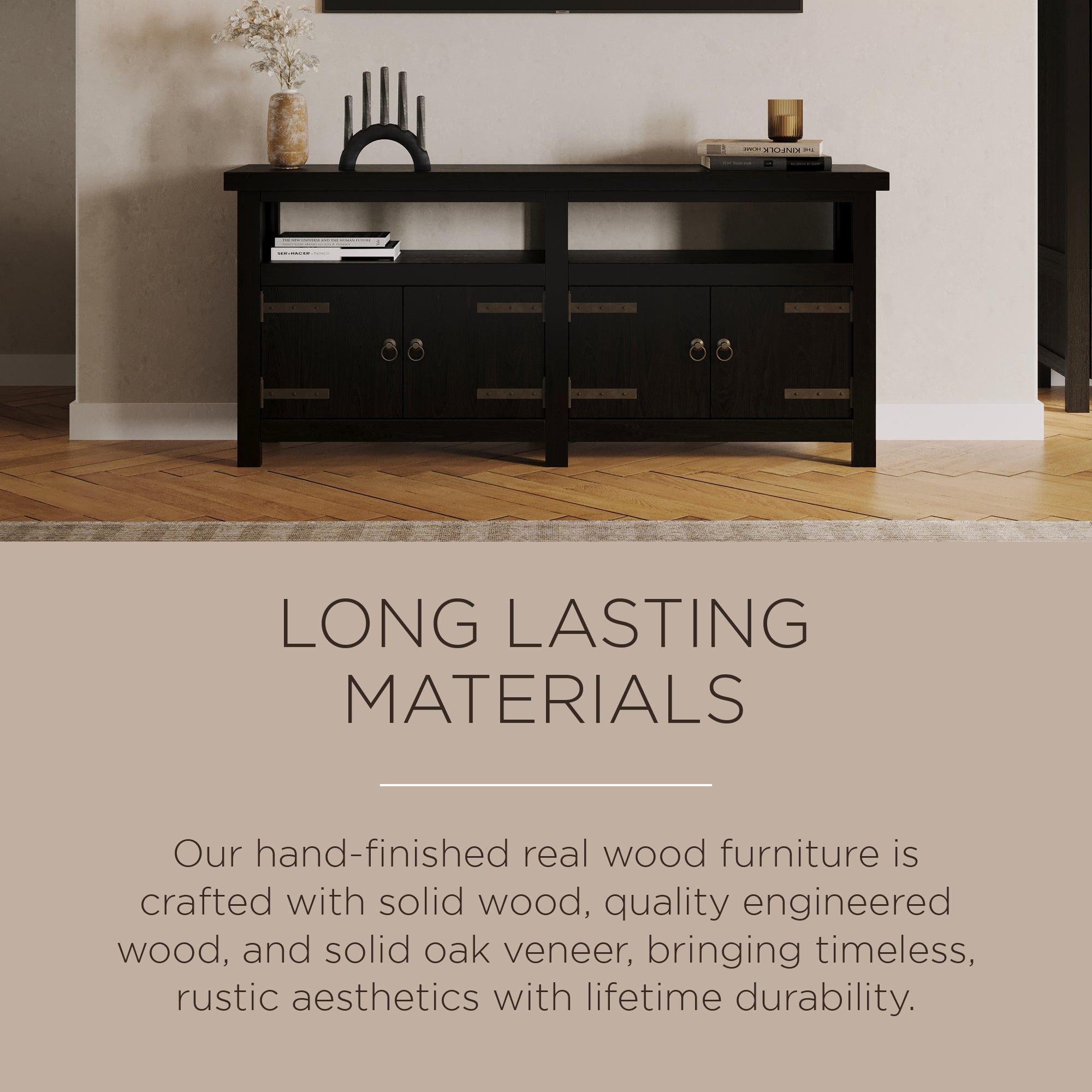 Maven Lane Luca Rustic Wooden Media Unit in Weathered Black Finish - VMInnovations