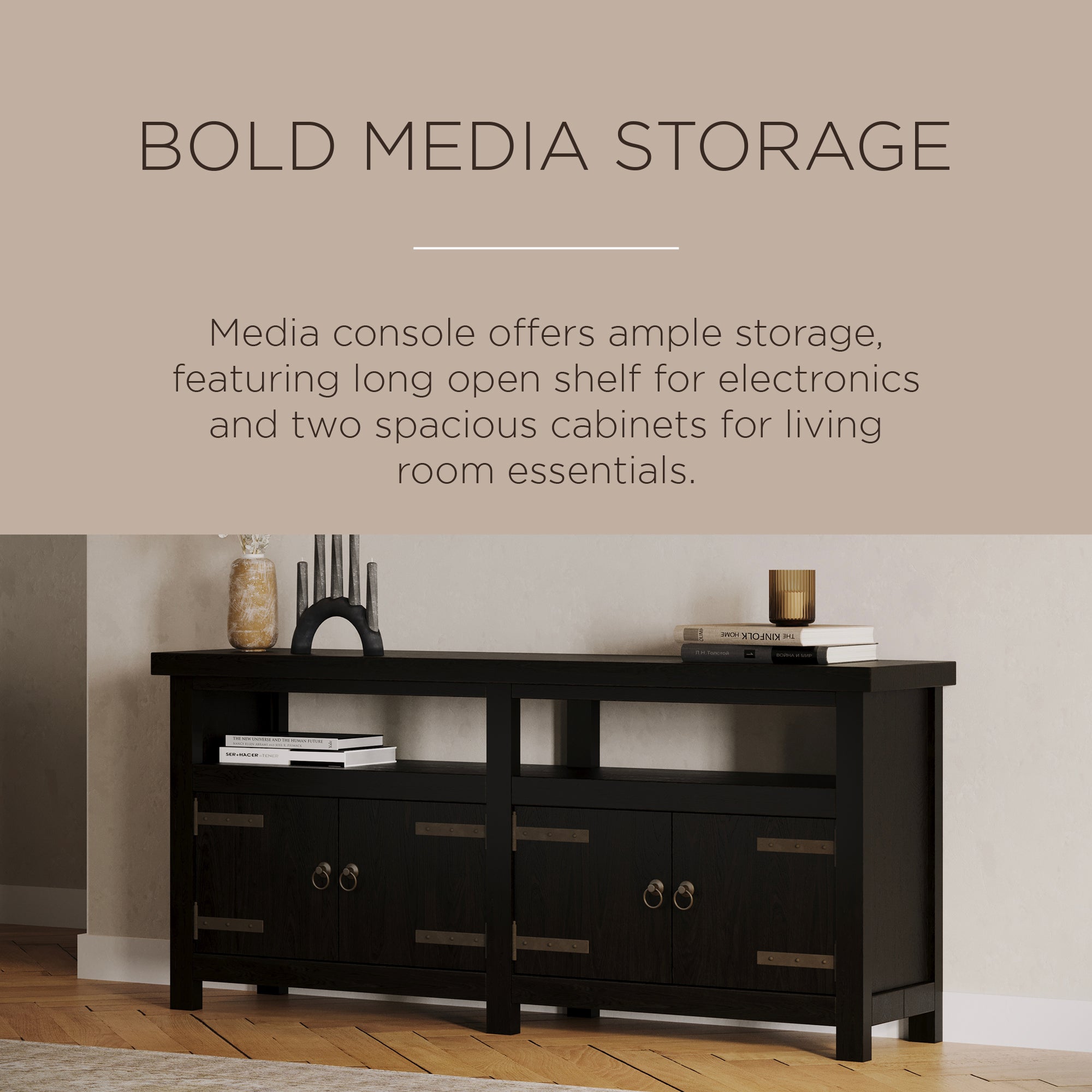 Maven Lane Luca Rustic Wooden Media Unit in Weathered Black Finish - VMInnovations