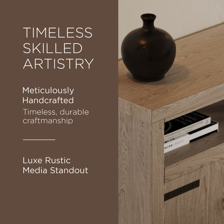 Maven Lane Luca Rustic Wooden Media Unit in Weathered White Finish (Open Box) - VMInnovations