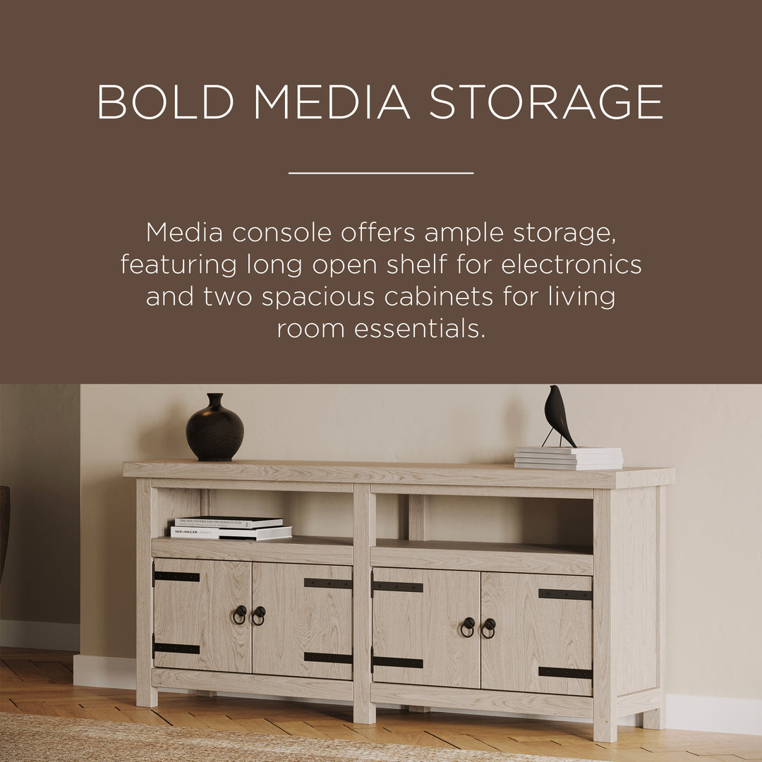 Maven Lane Luca Rustic Wooden Media Unit in Weathered White Finish (Open Box) - VMInnovations