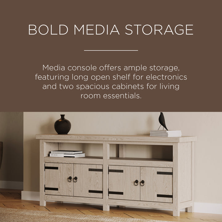 Maven Lane Luca Rustic Wooden Media Unit in Weathered White Finish (Open Box) - VMInnovations