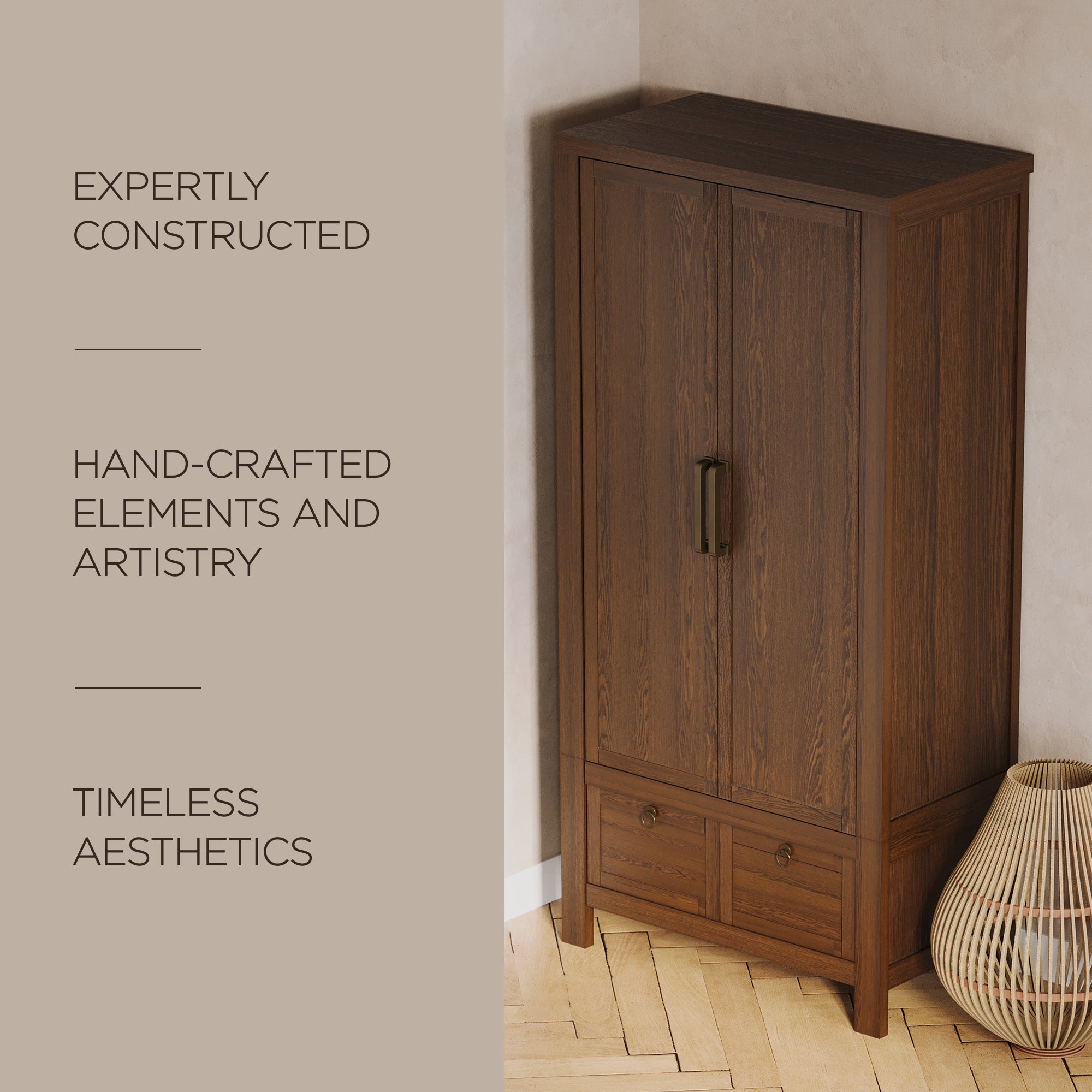 Maven Lane Vaughn Rustic Wooden Cabinet in Weathered Brown Finish (For Parts) - VMInnovations