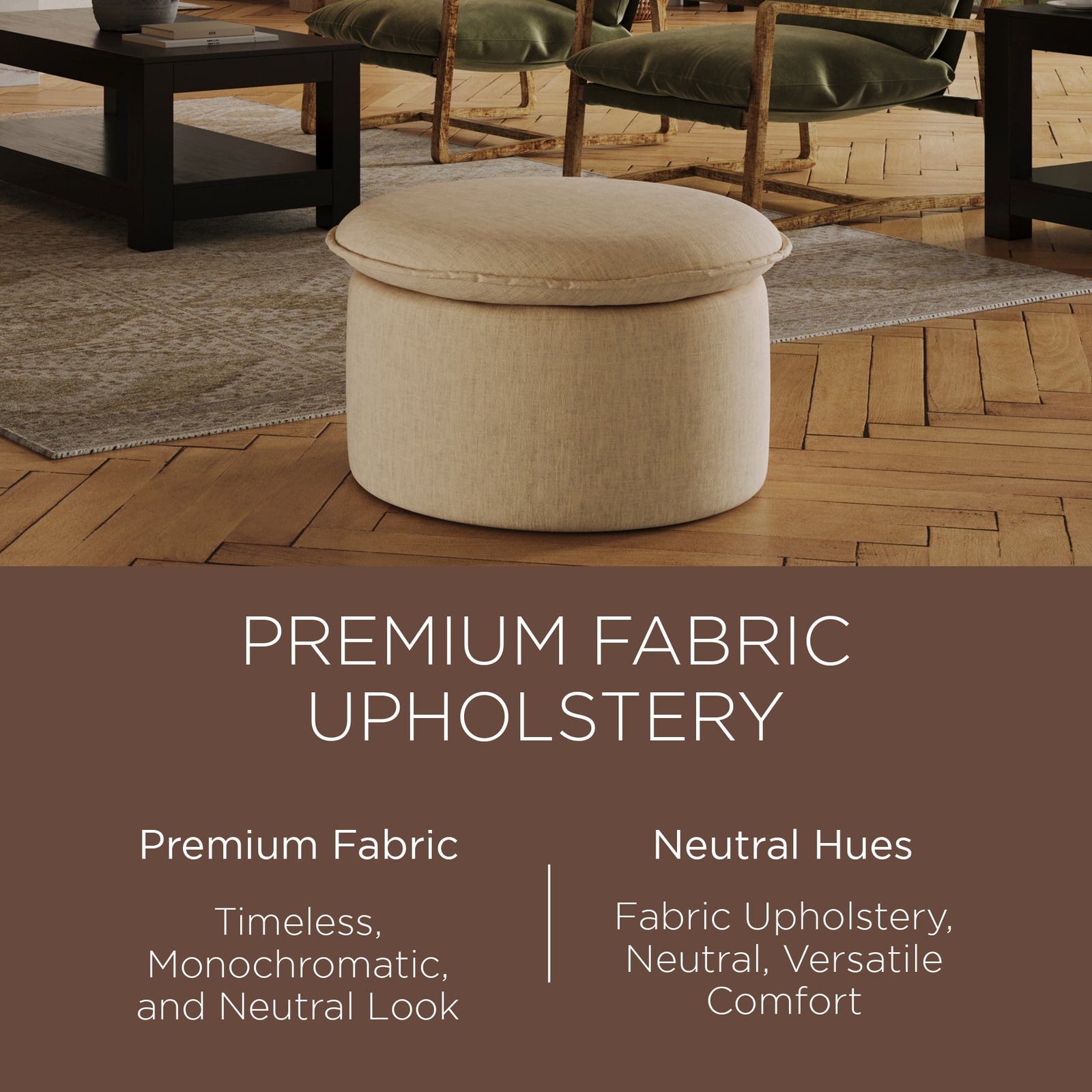 Maven Lane Lyra Contemporary Ottoman in Cream Fabric Upholstery - VMInnovations